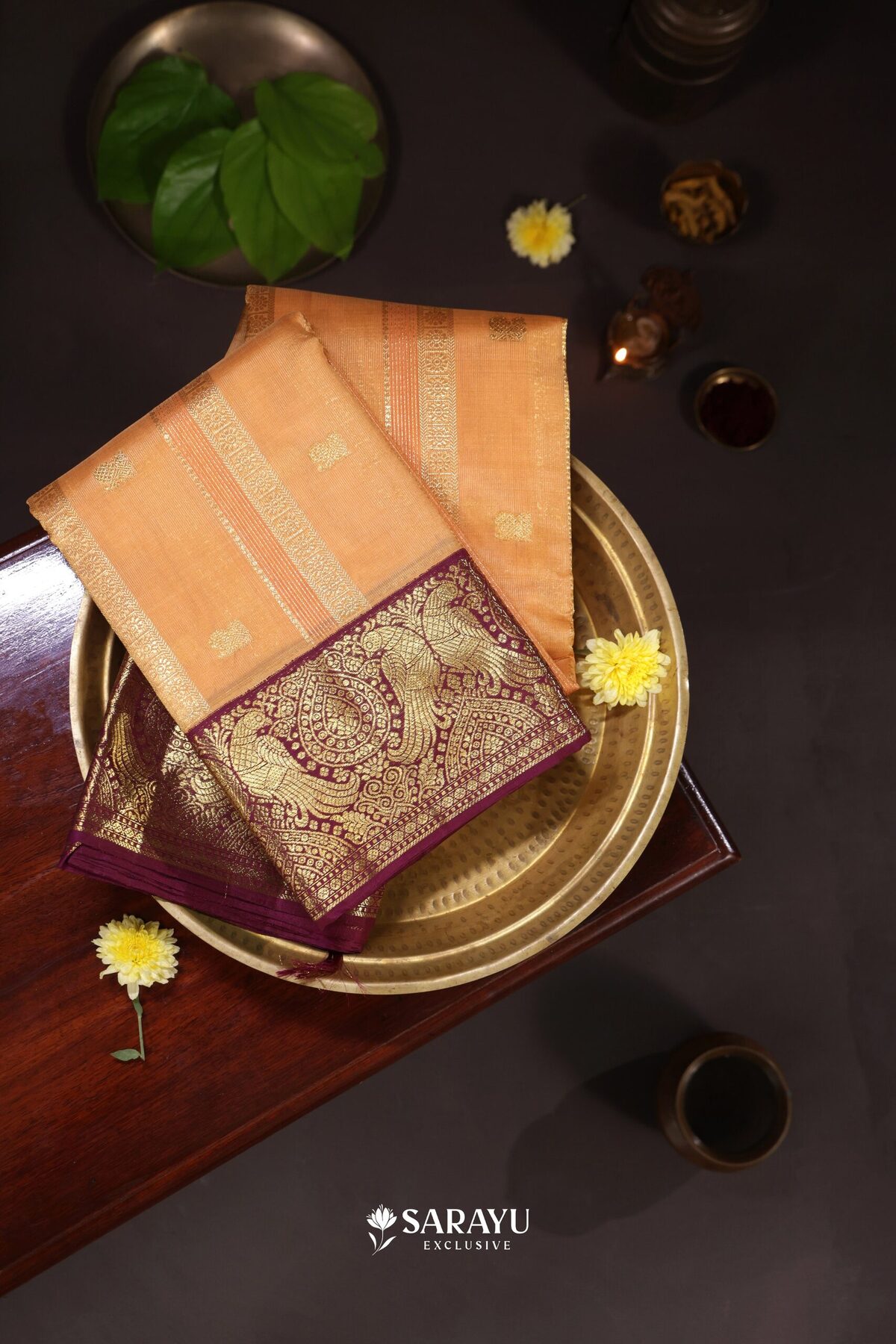 Kora Kanjivaram Silk Saree Yellow Magenta Gold Zari – The Saffron House