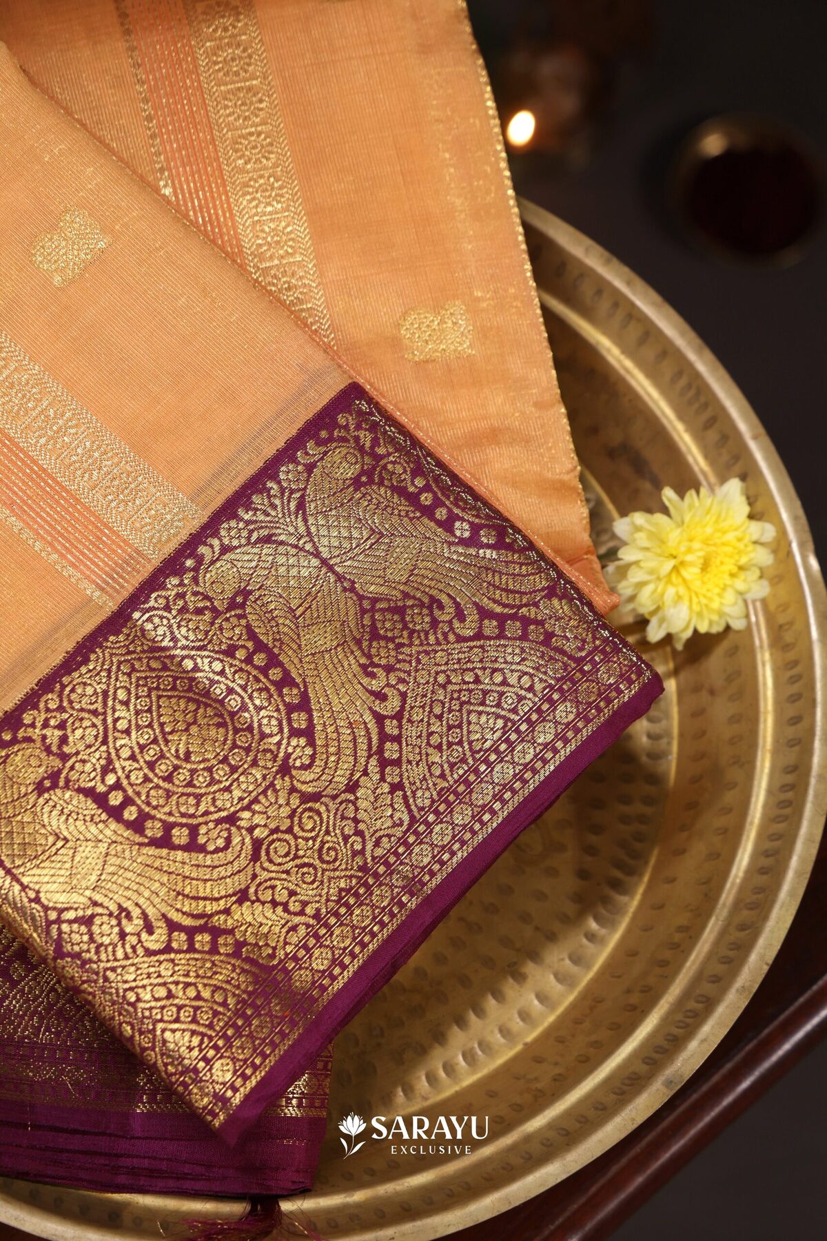 Kora Kanjivaram Silk Saree Yellow Magenta Gold Zari – The Saffron House