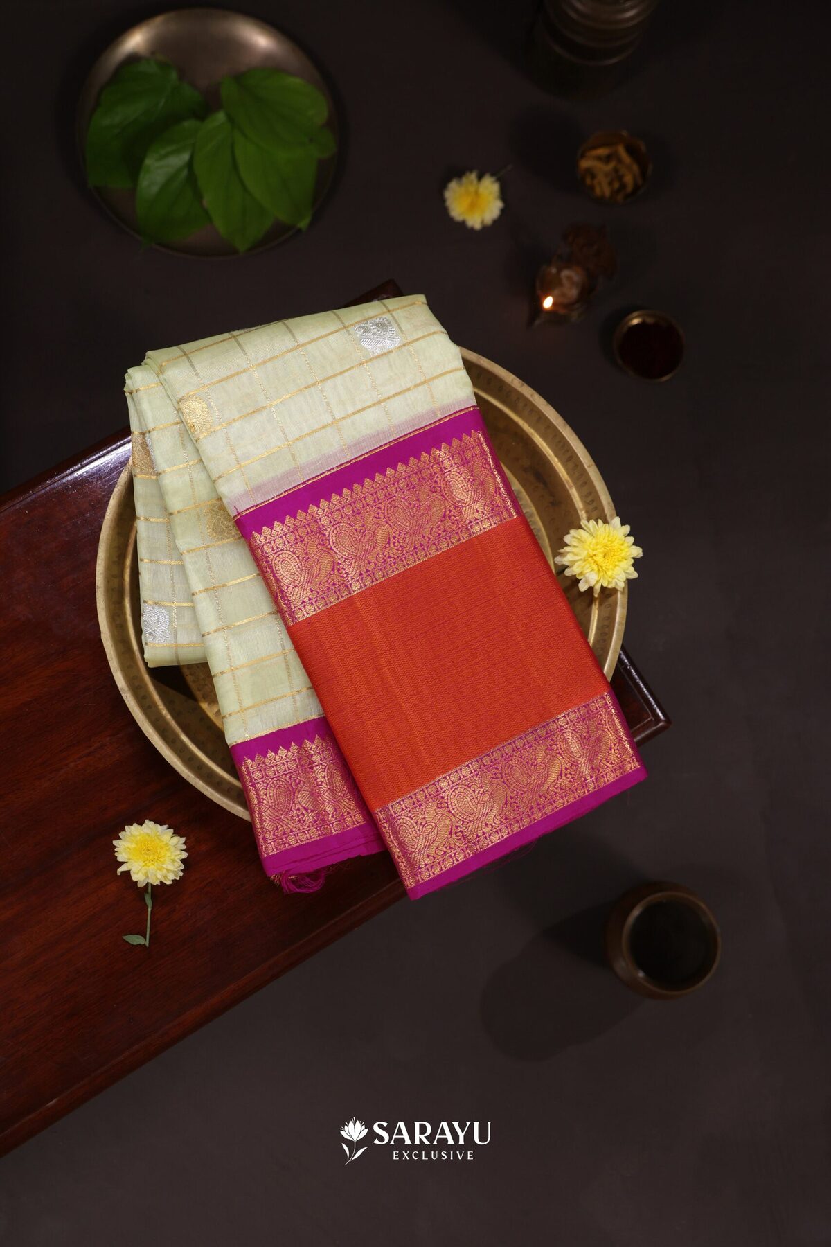 Pista Green Magenta Kora Kanjivaram Silk Saree Zari – The Saffron House