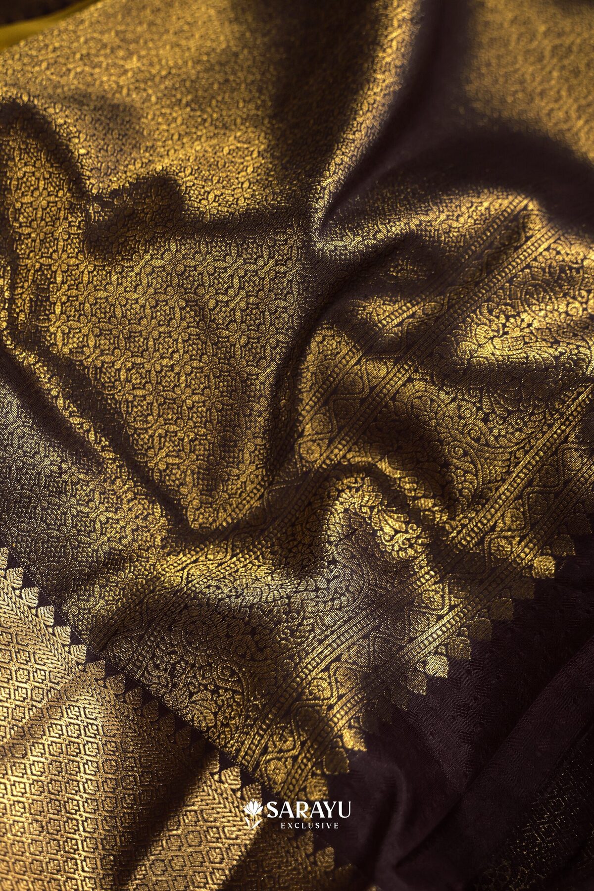Mustard Dark Purple Kora Kanjivaram Silk Saree Silver Zari – The Saffron House