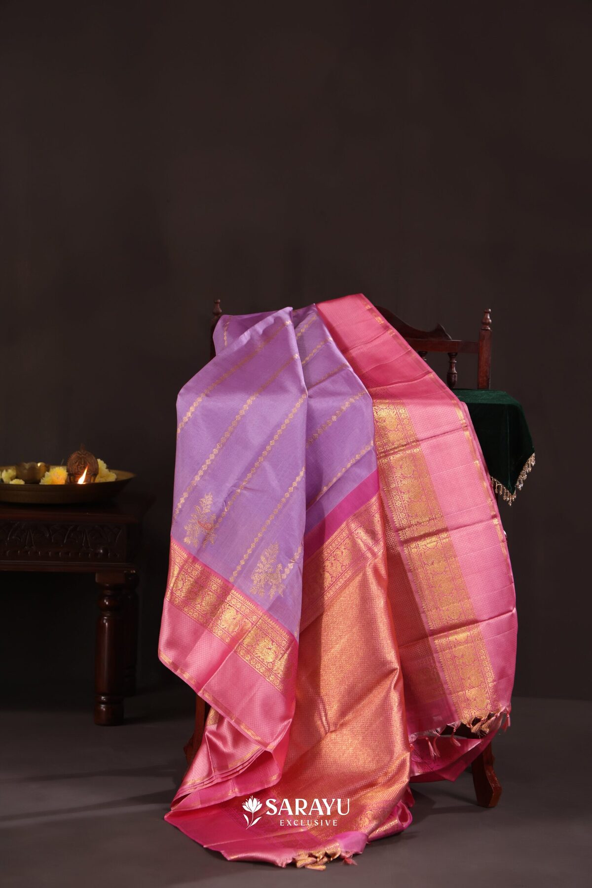 Lavender Pink Kora Kanjivaram Silk Saree Floral Zari – The Saffron House