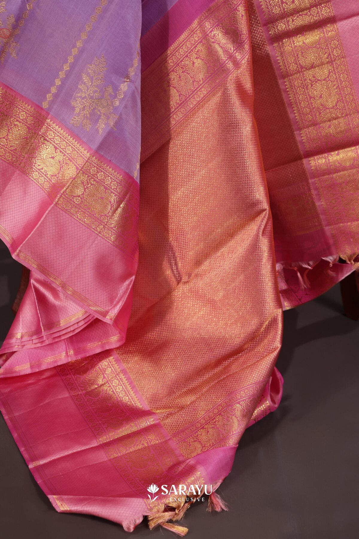 Lavender Pink Kora Kanjivaram Silk Saree Floral Zari – The Saffron House