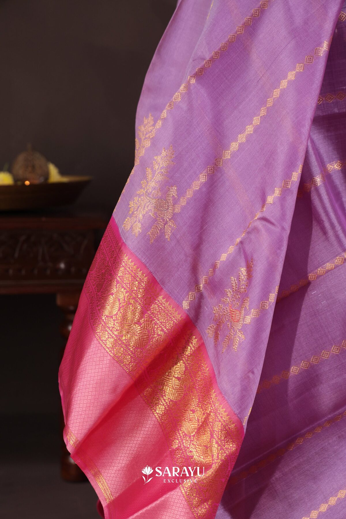 Lavender Pink Kora Kanjivaram Silk Saree Floral Zari – The Saffron House