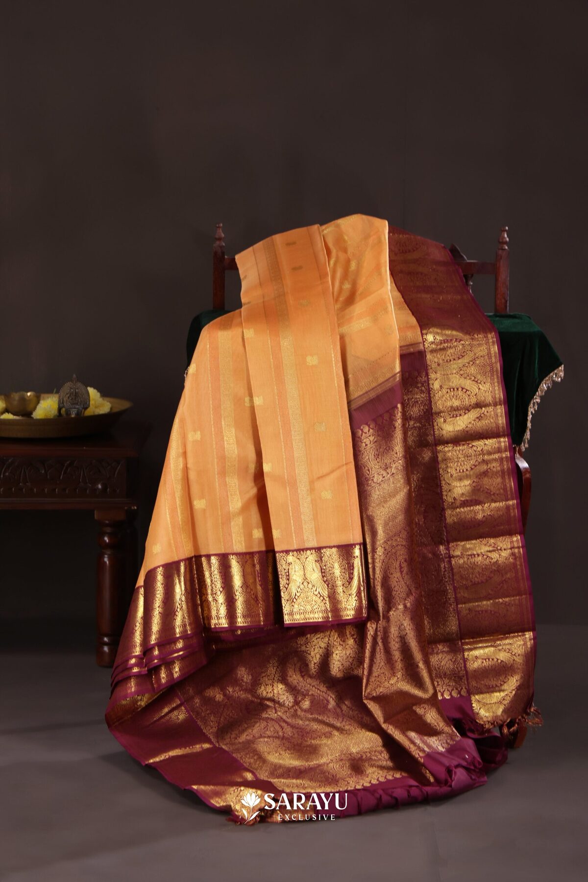 Kora Kanjivaram Silk Saree Yellow Magenta Gold Zari – The Saffron House