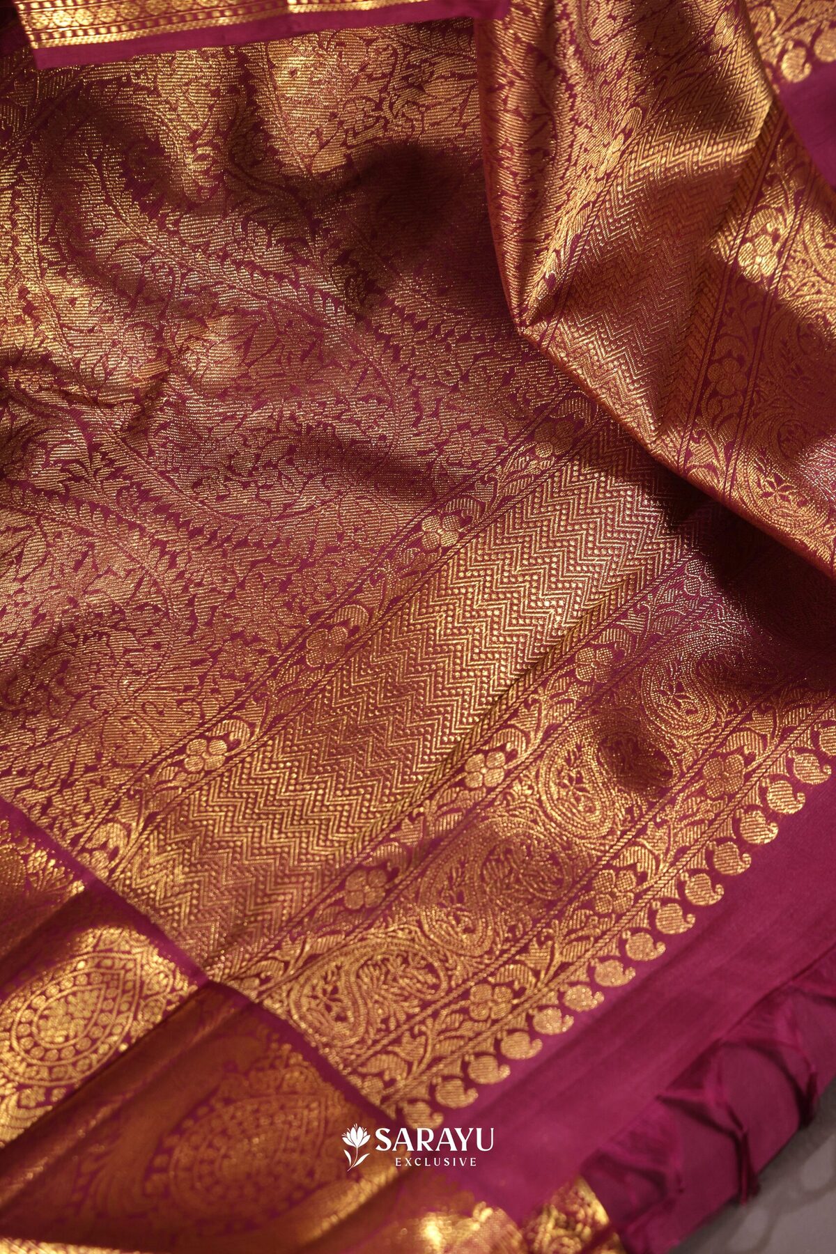 Kora Kanjivaram Silk Saree Yellow Magenta Gold Zari – The Saffron House