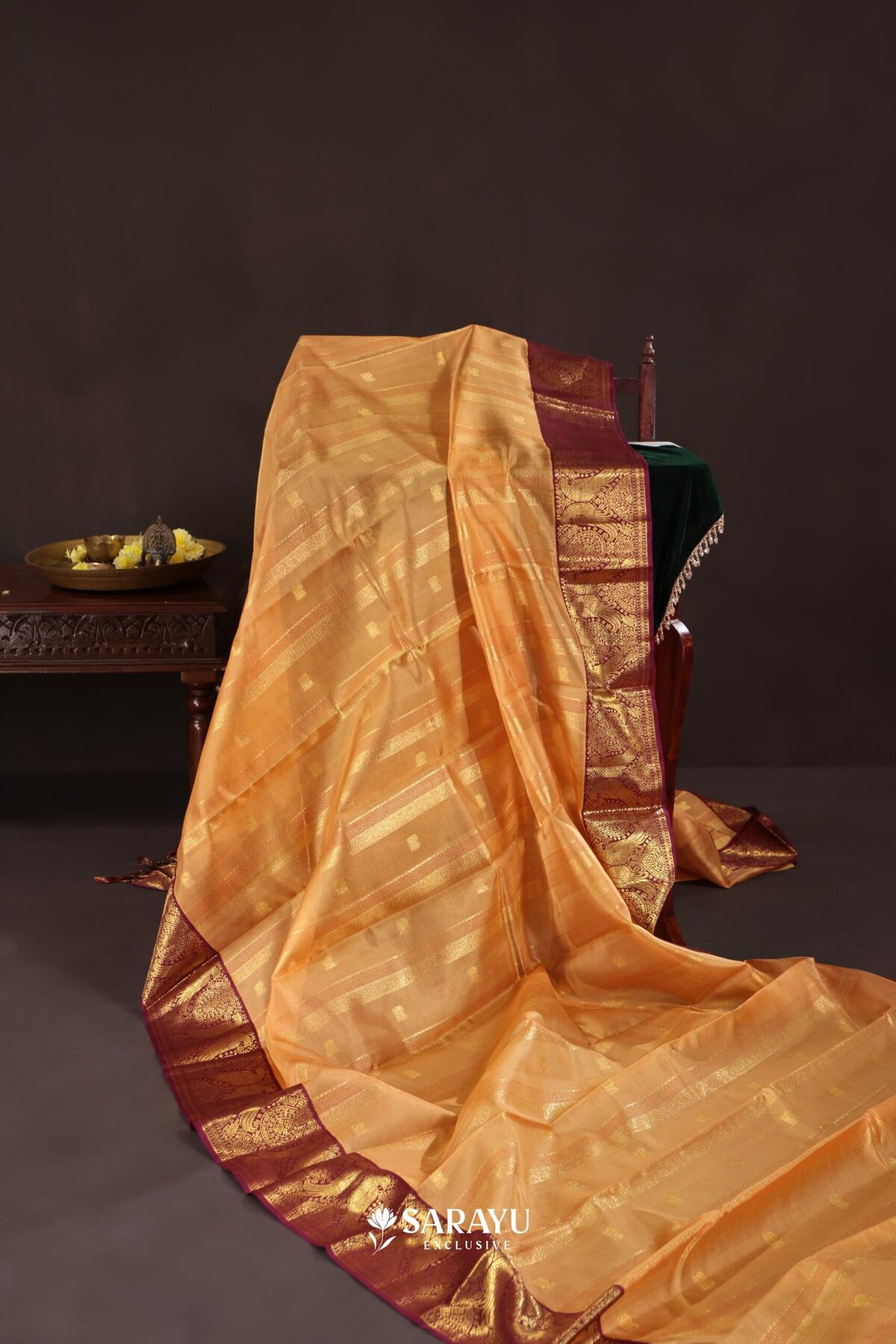 Kora Kanjivaram Silk Saree Yellow Magenta Gold Zari – The Saffron House