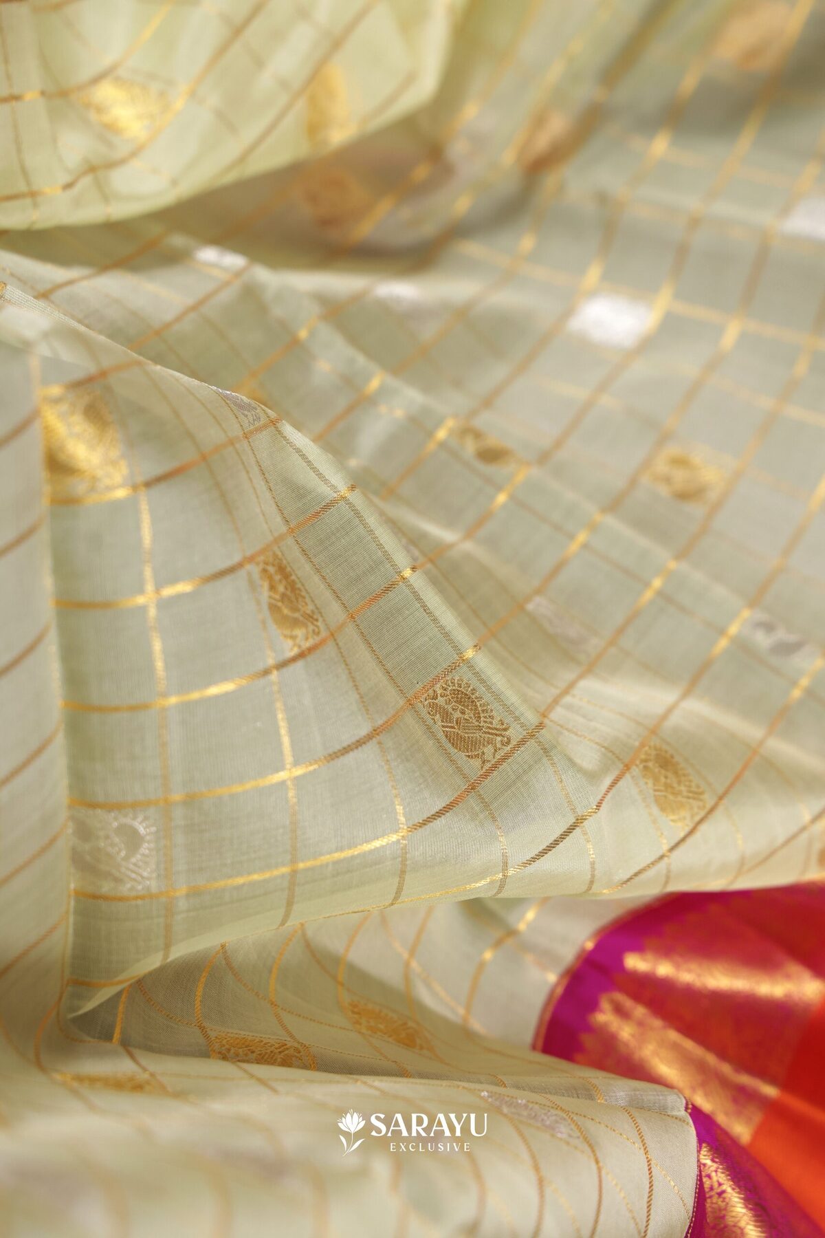 Pista Green Magenta Kora Kanjivaram Silk Saree Zari – The Saffron House