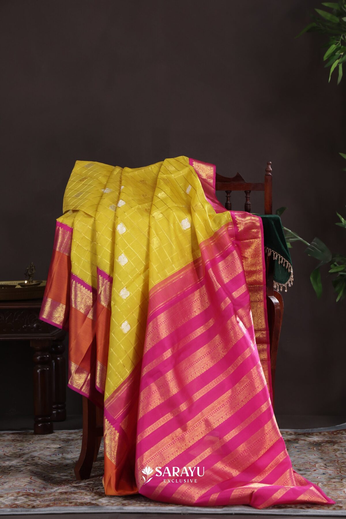 Lime Yellow Orange Kora Kanjivaram Silk Saree Silver Zari – The Saffron House
