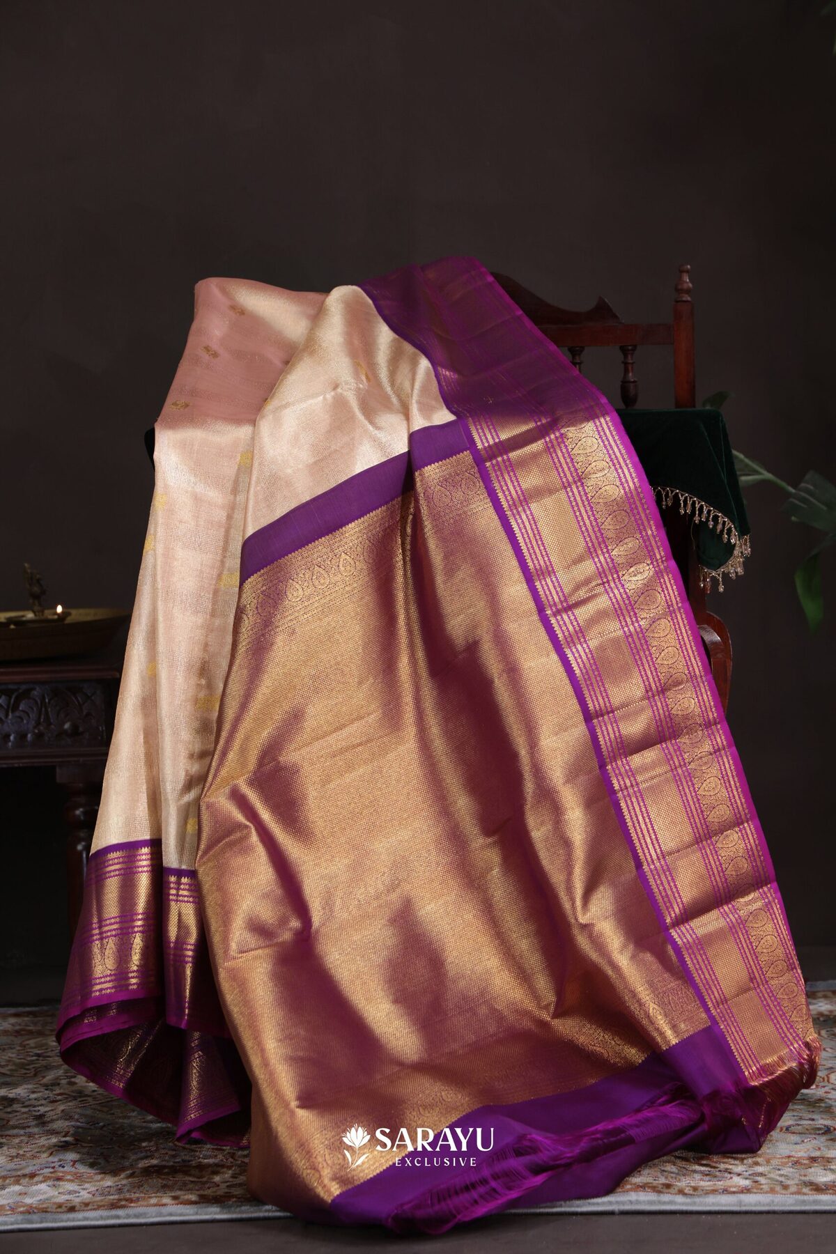 Rose Gold Purple Kora Kanjivaram Silk Saree Zari – The Saffron House
