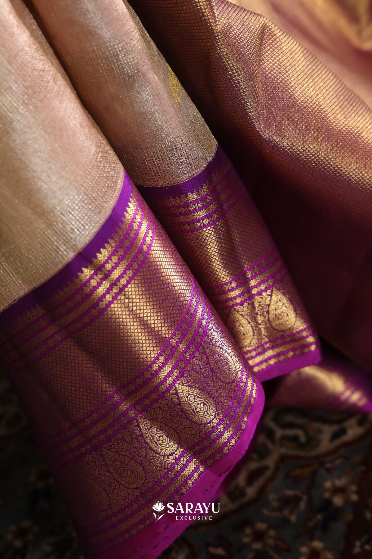 Rose Gold Purple Kora Kanjivaram Silk Saree Zari – The Saffron House