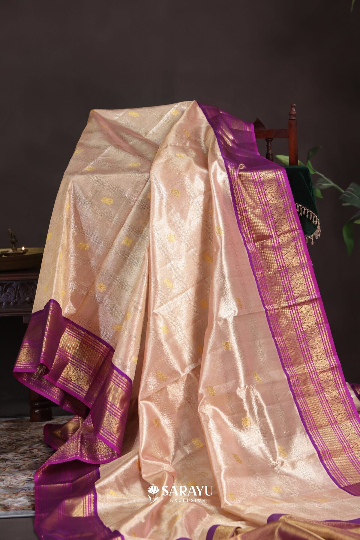 Rose Gold Purple Kora Kanjivaram Silk Saree Zari – The Saffron House