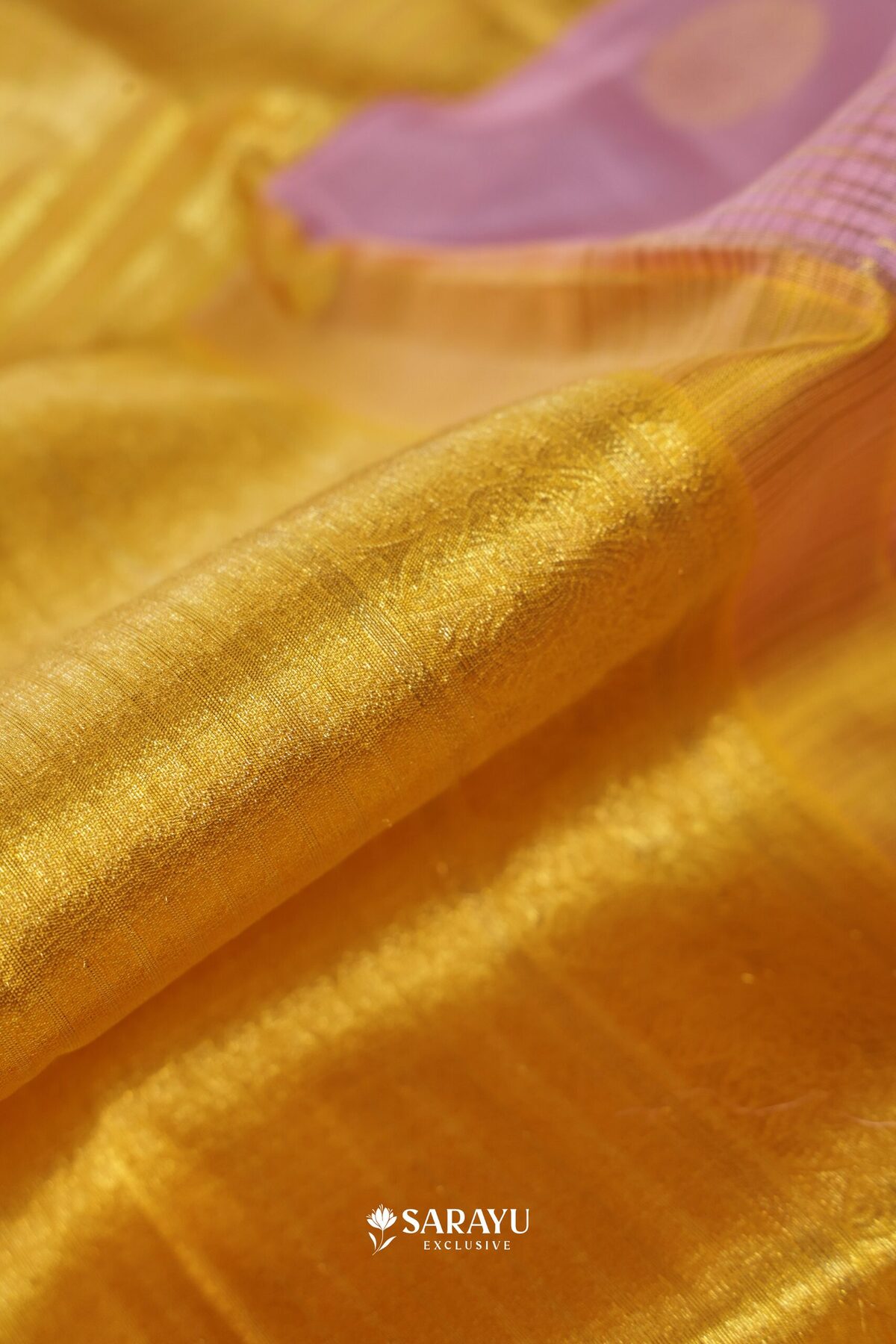 Baby Pink Yellow Kora Kanjivaram Silk Saree Gold Zari – The Saffron House