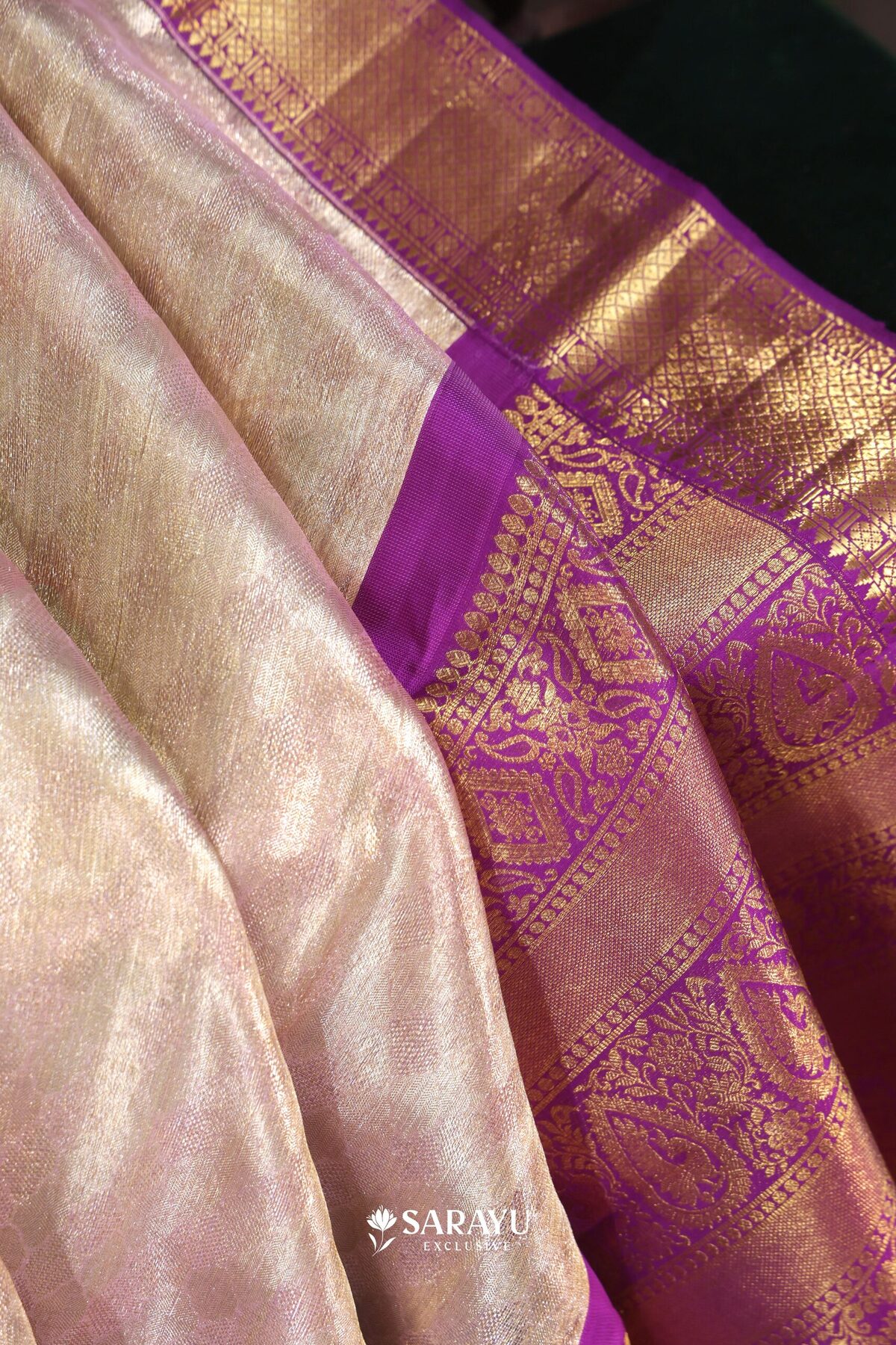 Tissue Gold Purple Kora Kanjivaram Silk Saree Full Zari – The Saffron House