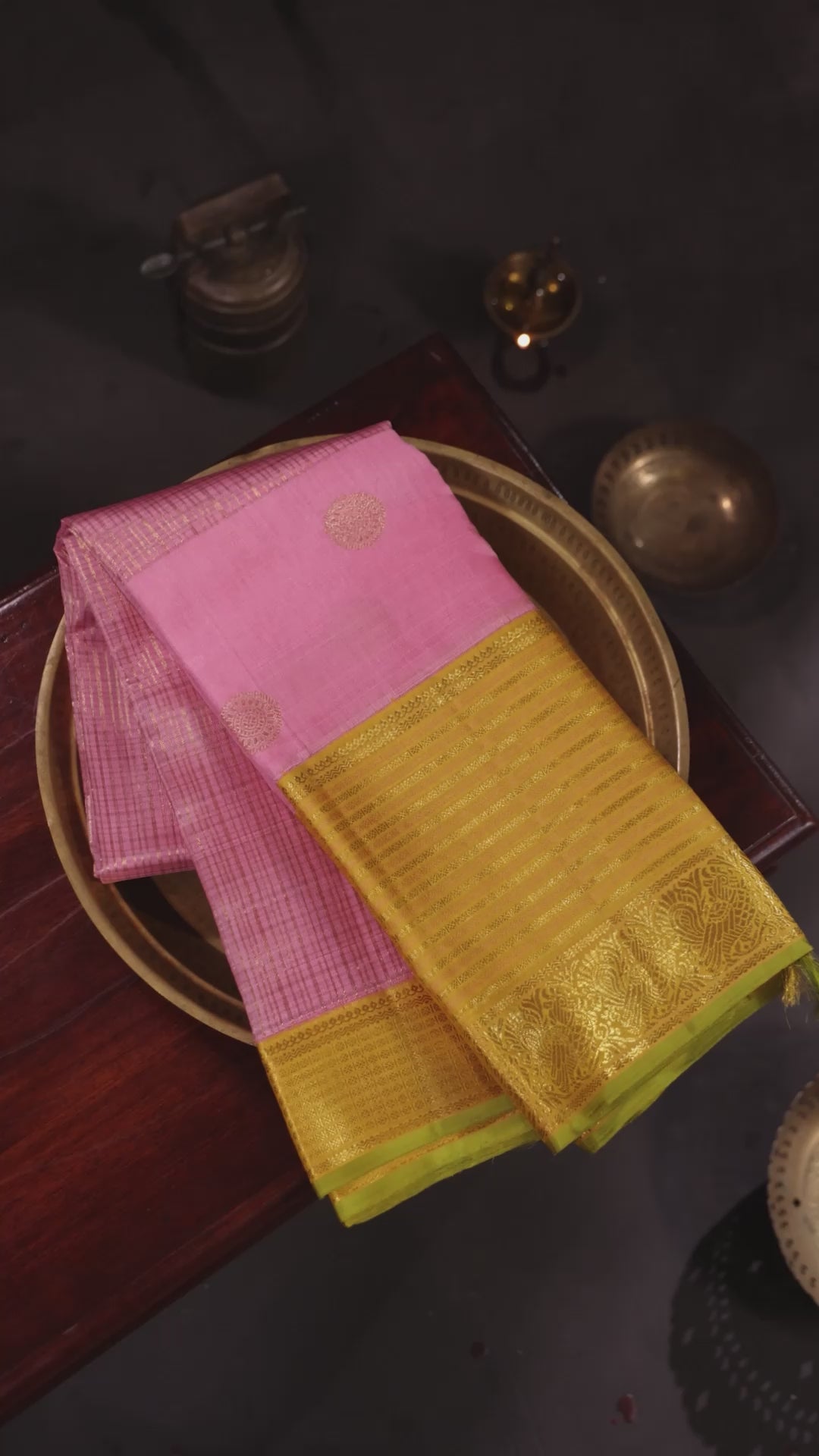Baby Pink Yellow Kora Kanjivaram Silk Saree Gold Zari – The Saffron House