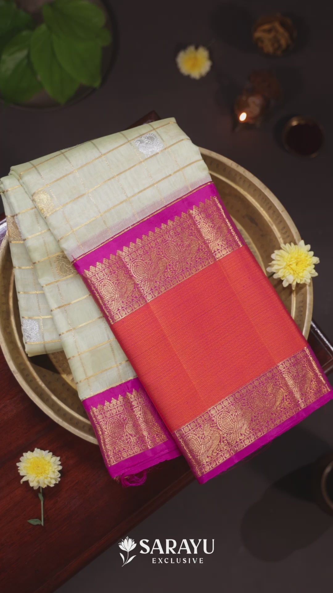 Pista Green Magenta Kora Kanjivaram Silk Saree Zari – The Saffron House