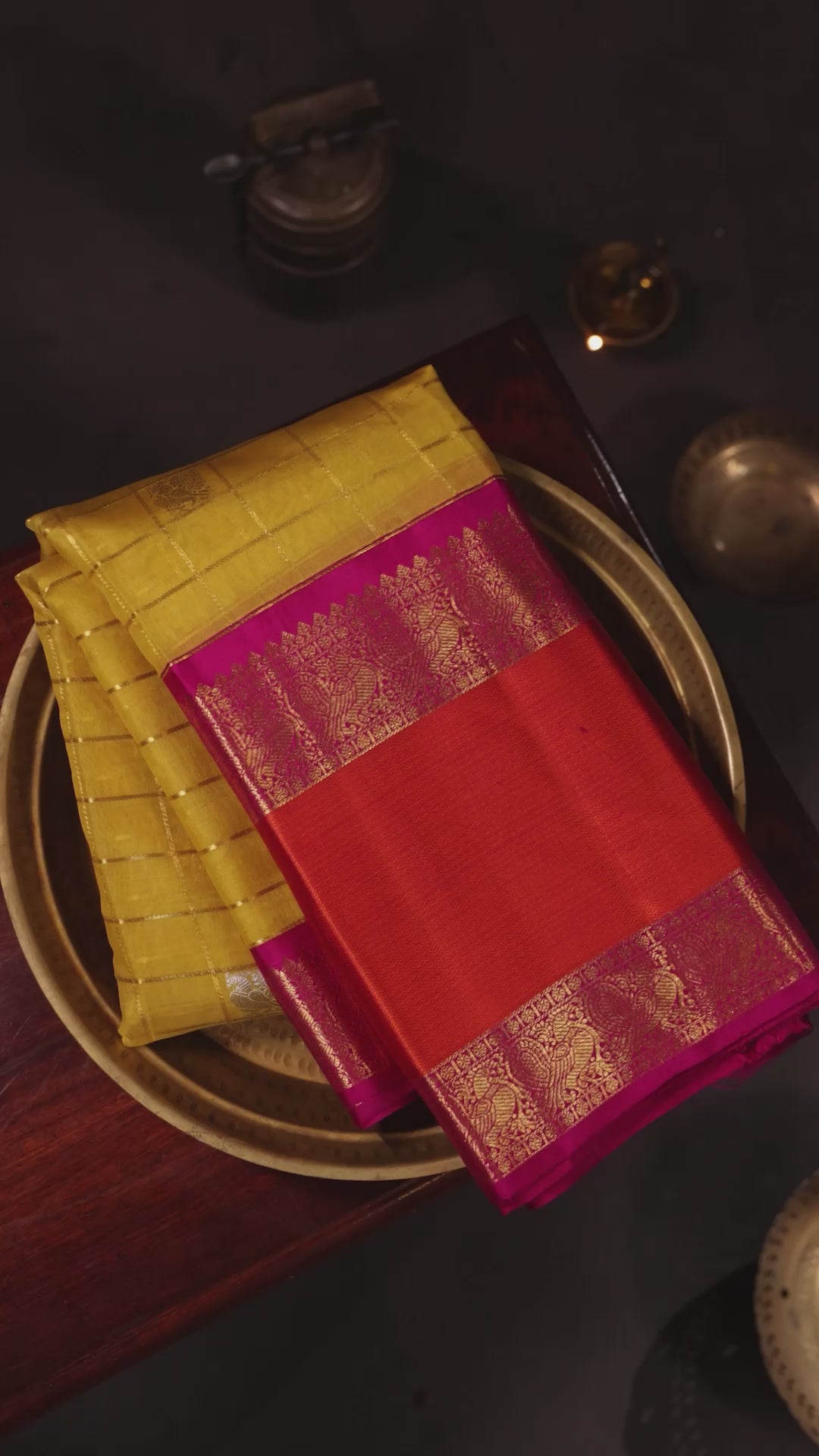 Lime Yellow Orange Kora Kanjivaram Silk Saree Silver Zari – The Saffron House