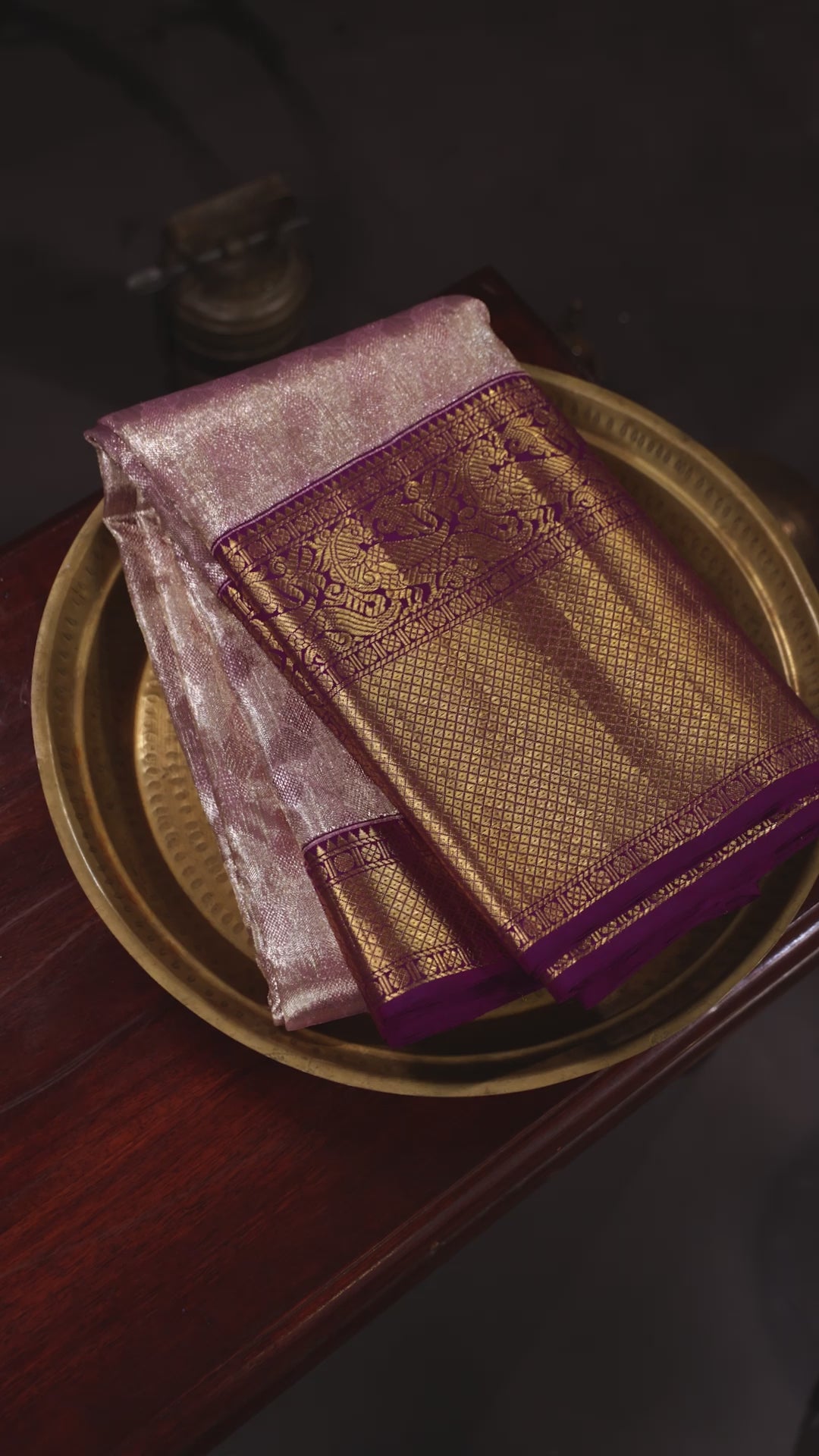 Tissue Gold Purple Kora Kanjivaram Silk Saree Full Zari – The Saffron House