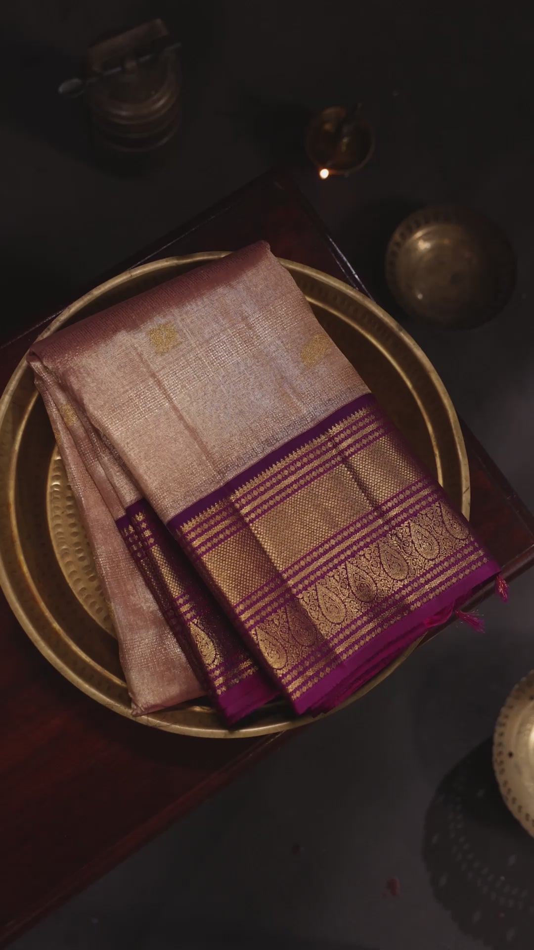 Rose Gold Purple Kora Kanjivaram Silk Saree Zari – The Saffron House