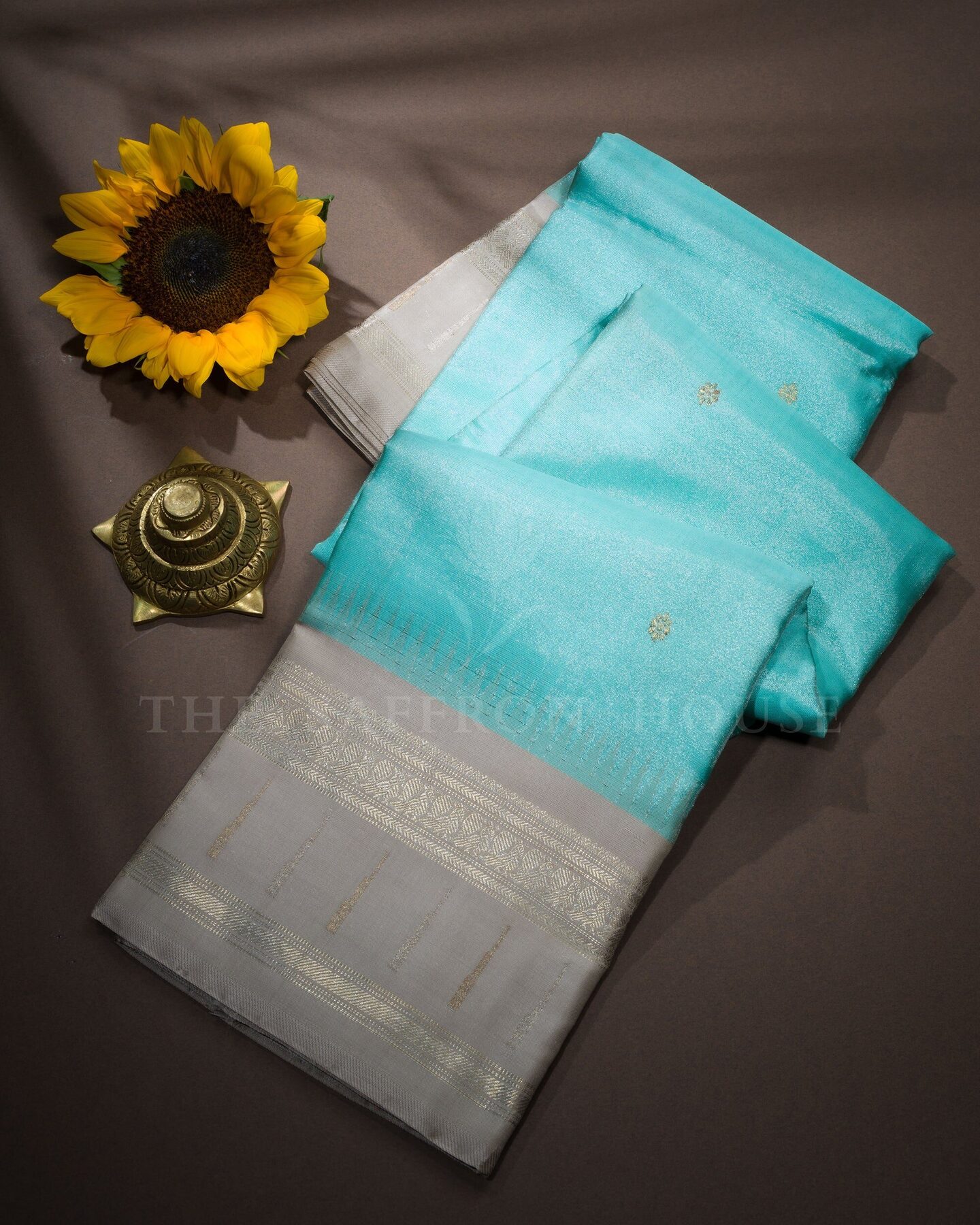 Aqua Blue And Slate Grey Tissue Kanjivaram Silk Saree – The Saffron House