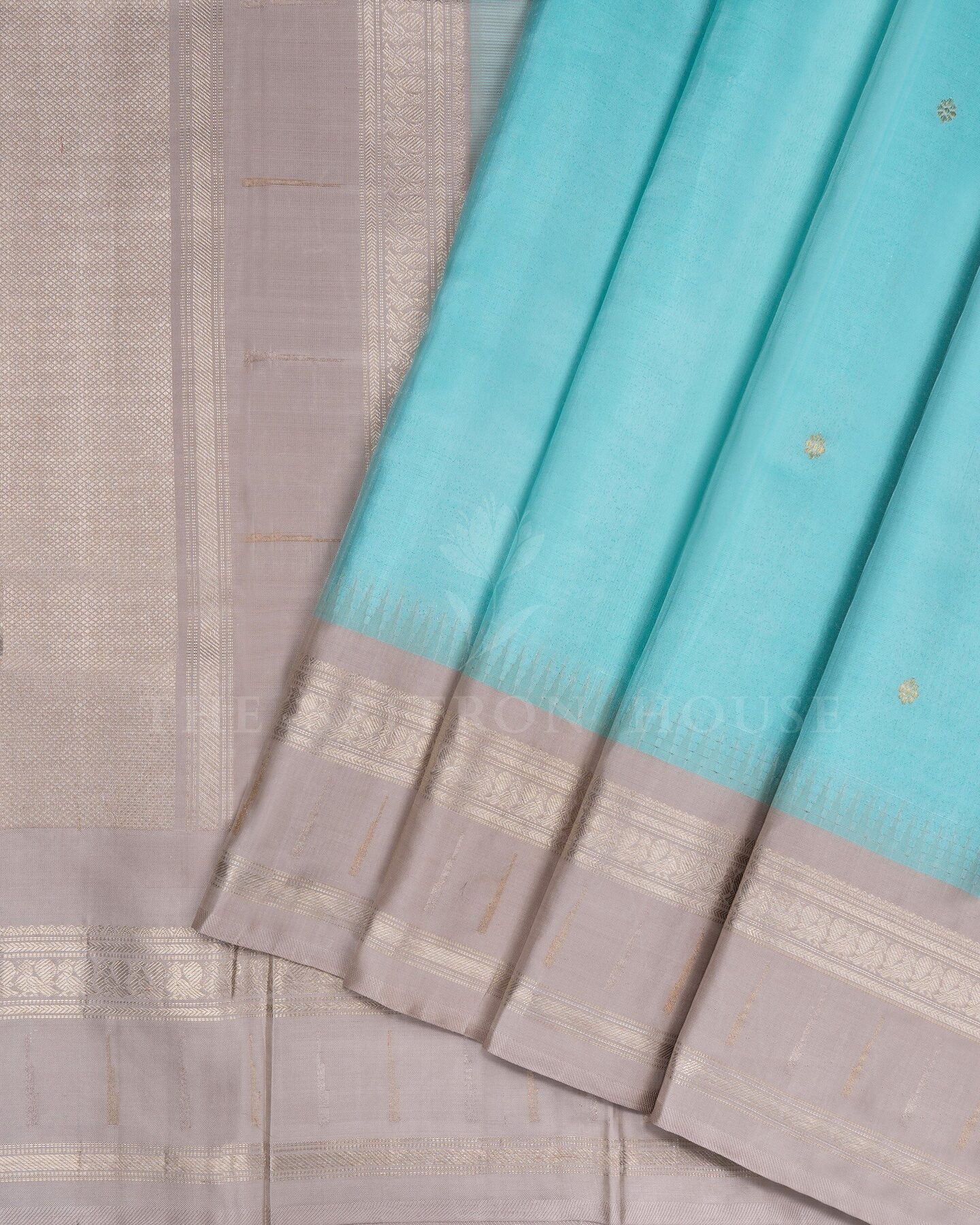 Aqua Blue And Slate Grey Tissue Kanjivaram Silk Saree