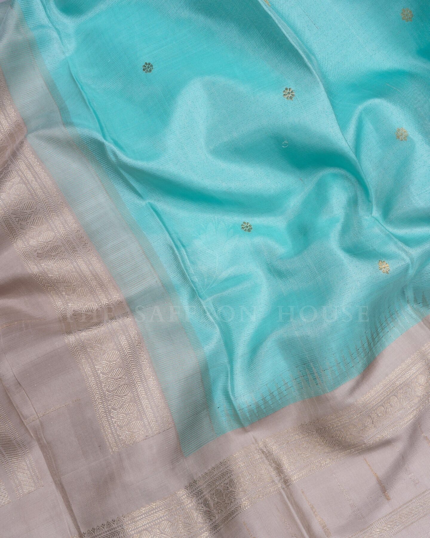 Aqua Blue And Slate Grey Tissue Kanjivaram Silk Saree – The Saffron House