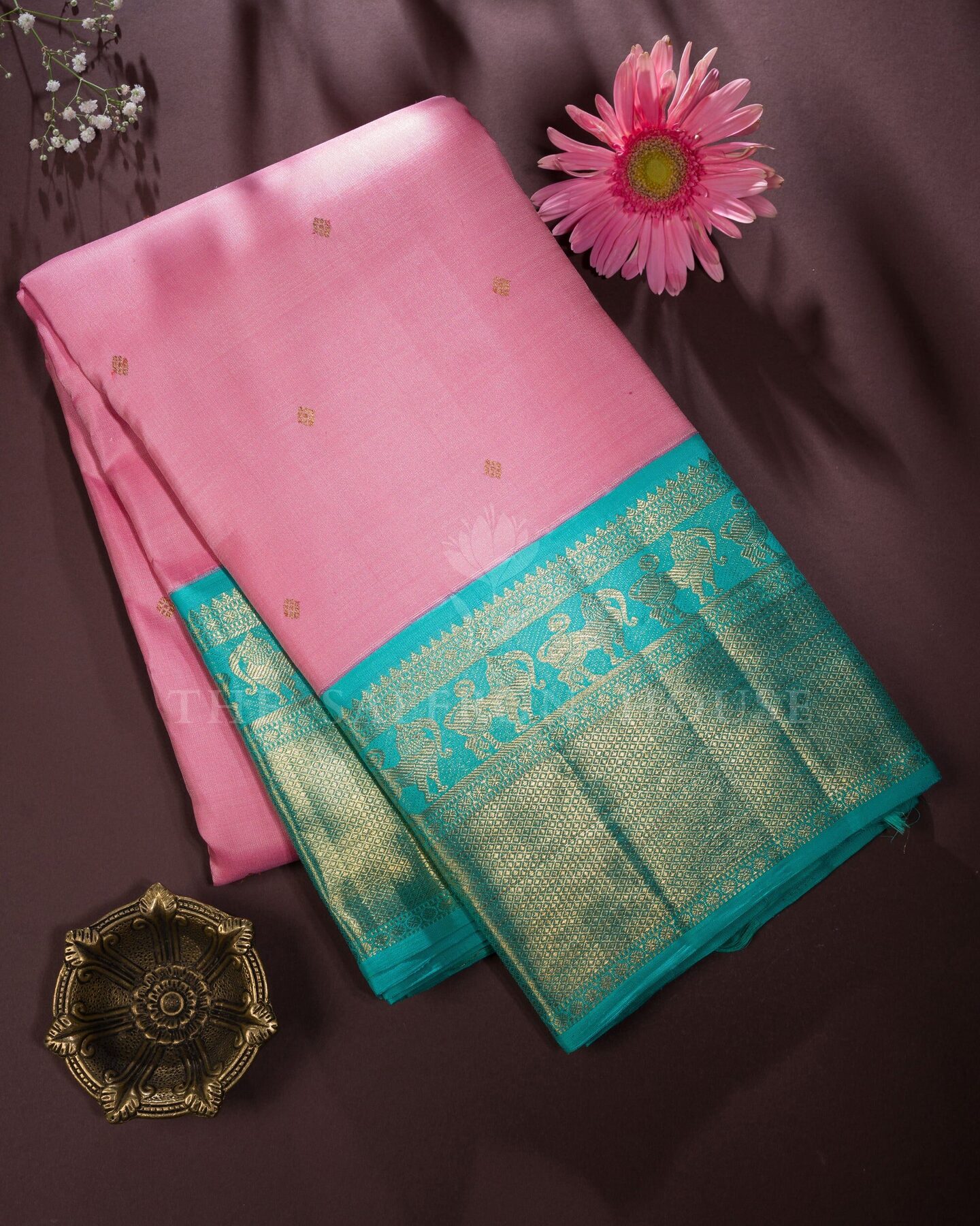 Blush Rose And Turquoise Korvai Kanjivaram Silk Saree – The Saffron House
