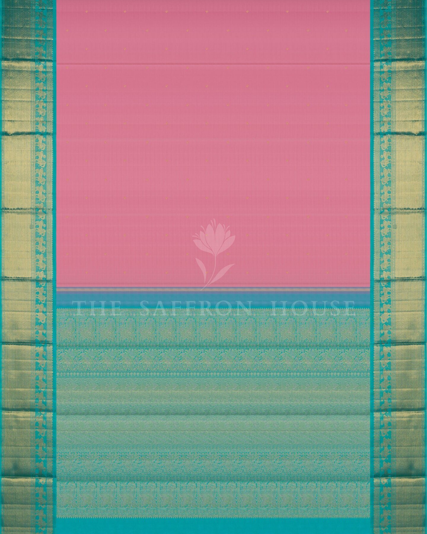 Blush Rose And Turquoise Korvai Kanjivaram Silk Saree – The Saffron House