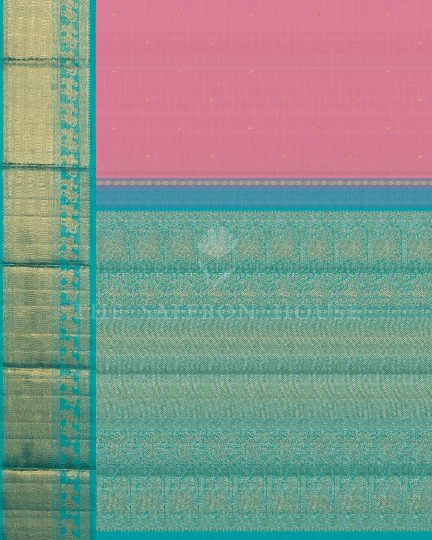 Blush Rose And Turquoise Korvai Kanjivaram Silk Saree – The Saffron House