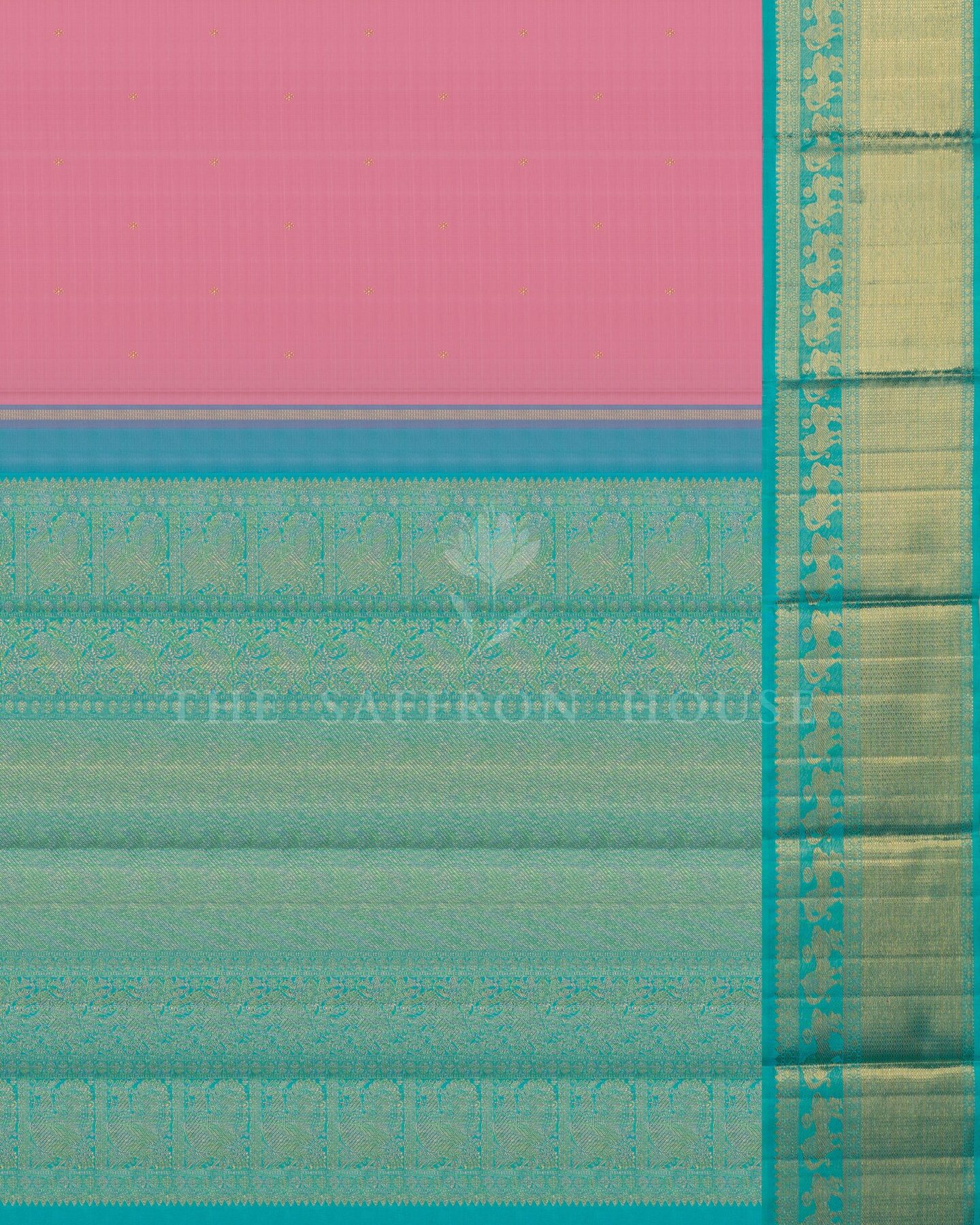 Blush Rose And Turquoise Korvai Kanjivaram Silk Saree – The Saffron House