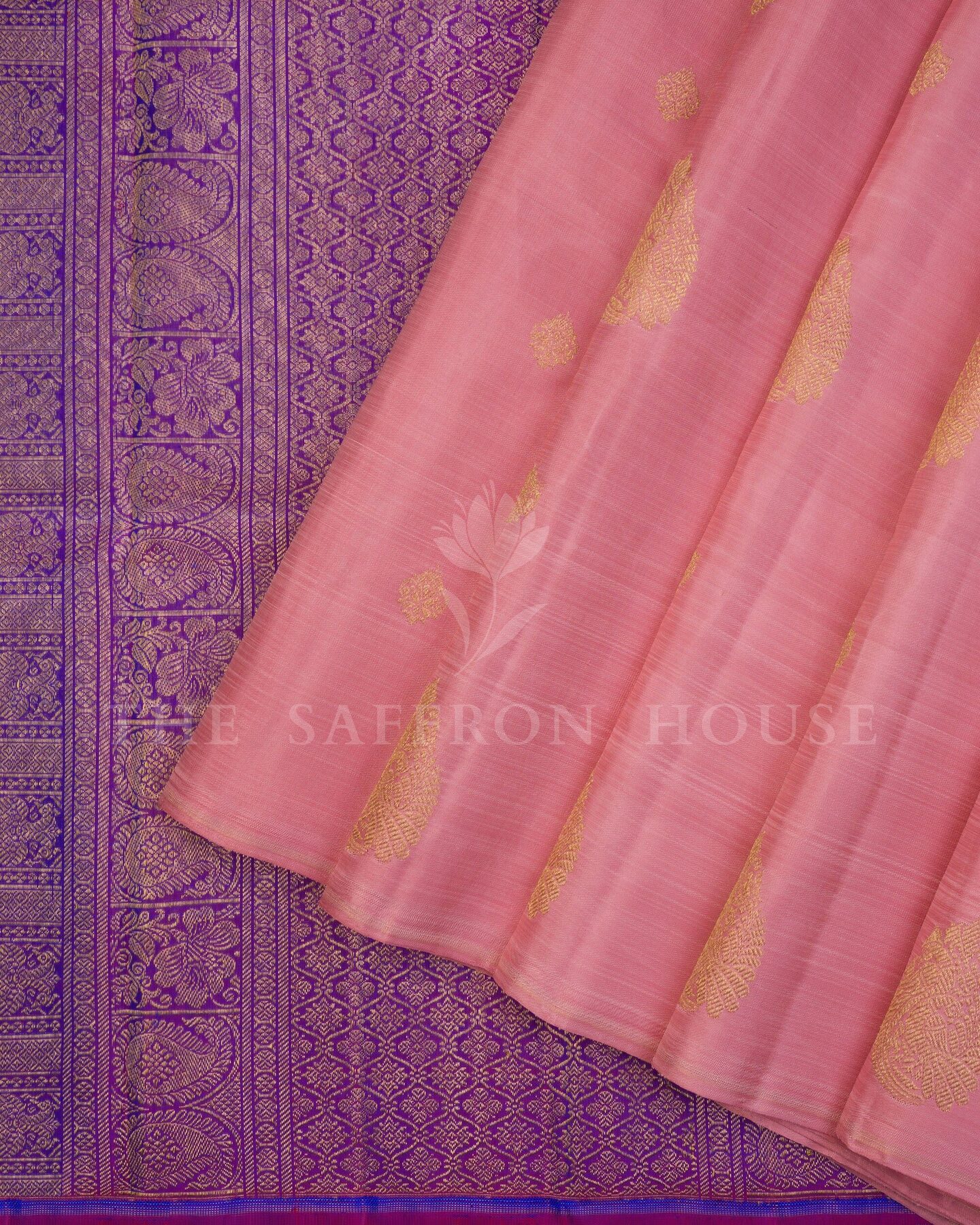 Blush Rose And Violet Kanjivaram Silk Saree – The Saffron House