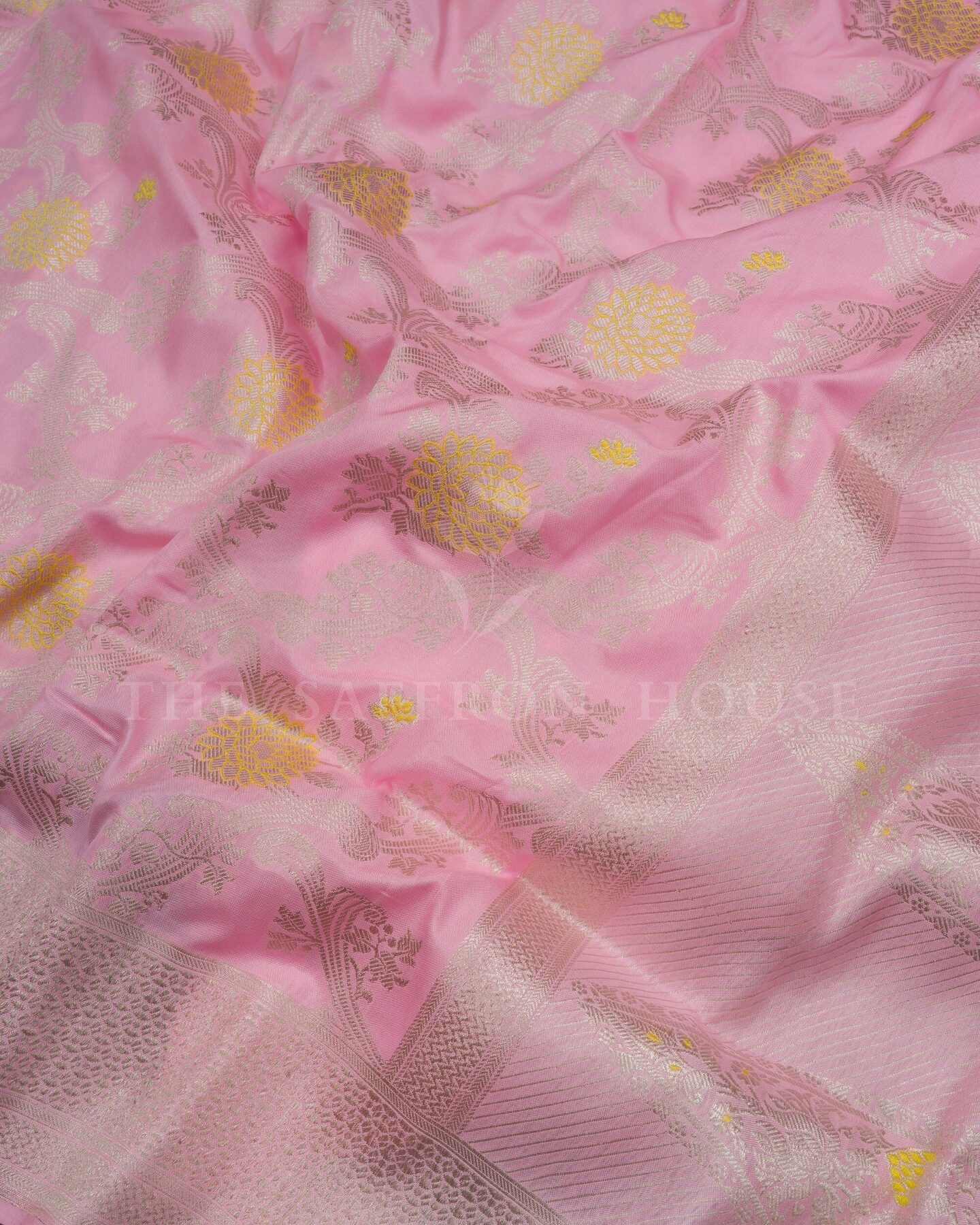 Blush Rose Banarasi Silk Saree – The Saffron House