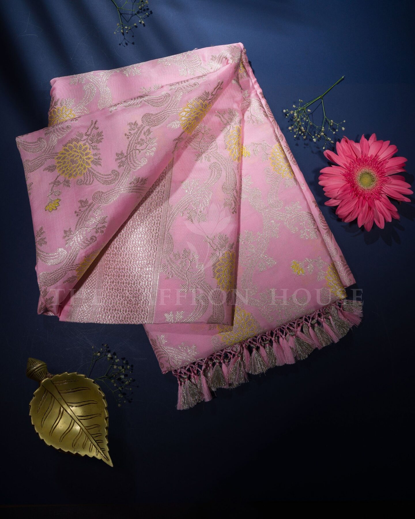Blush Rose Banarasi Silk Saree – The Saffron House