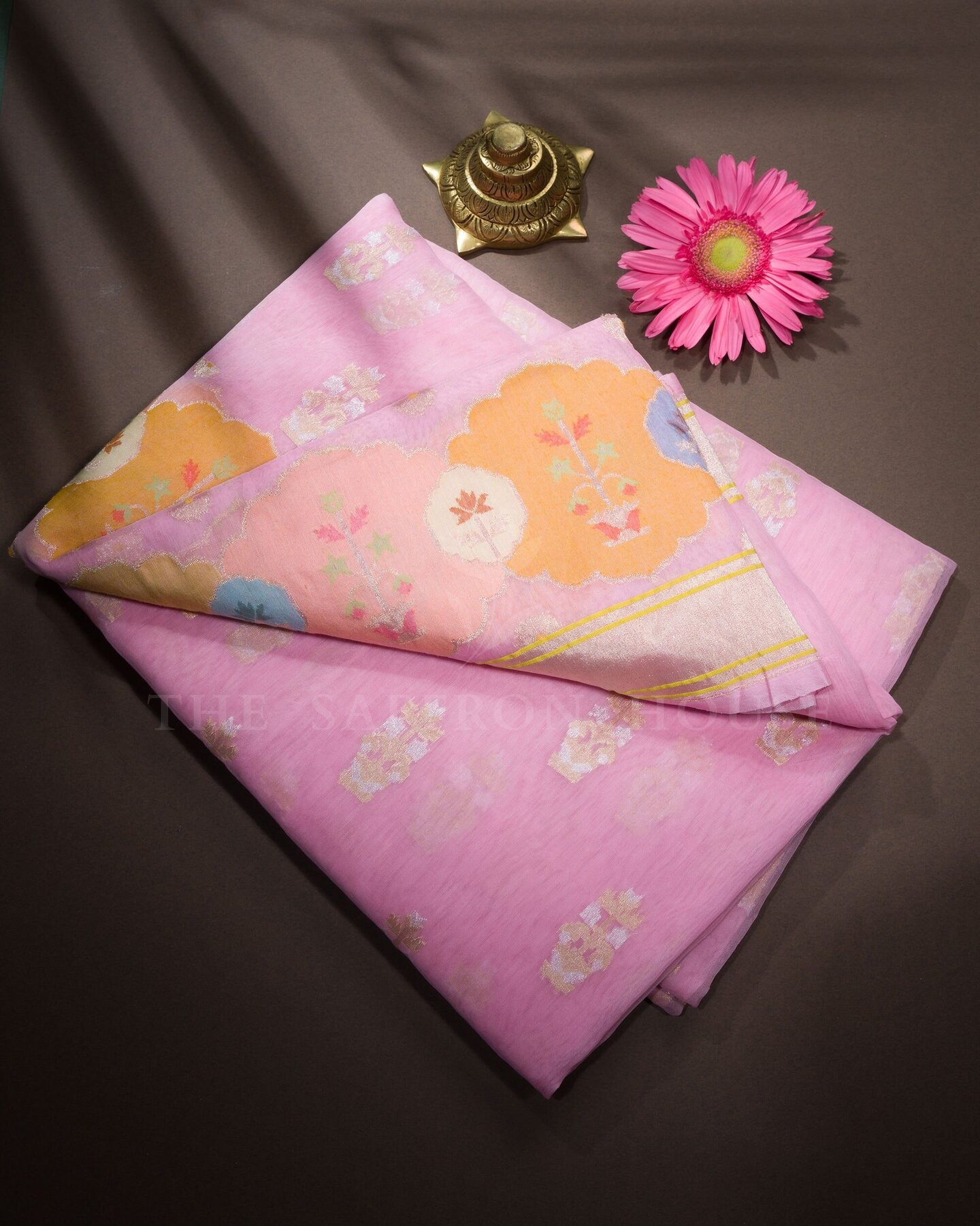 Blush Rose Organza Banarasi Saree – The Saffron House