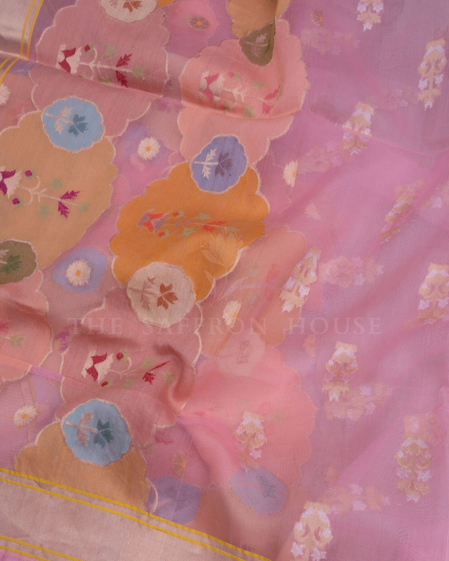 Blush Rose Organza Banarasi Saree – The Saffron House