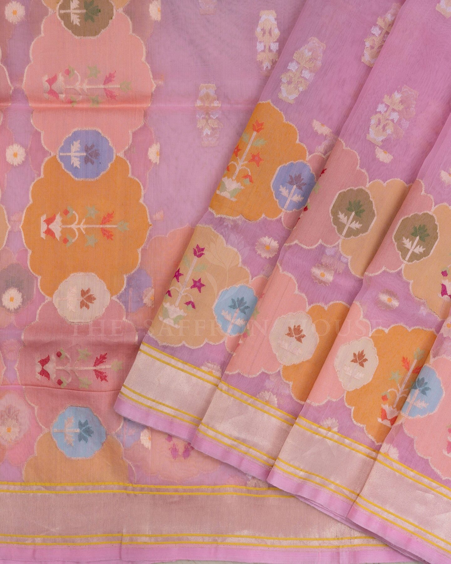 Blush Rose Organza Banarasi Saree – The Saffron House