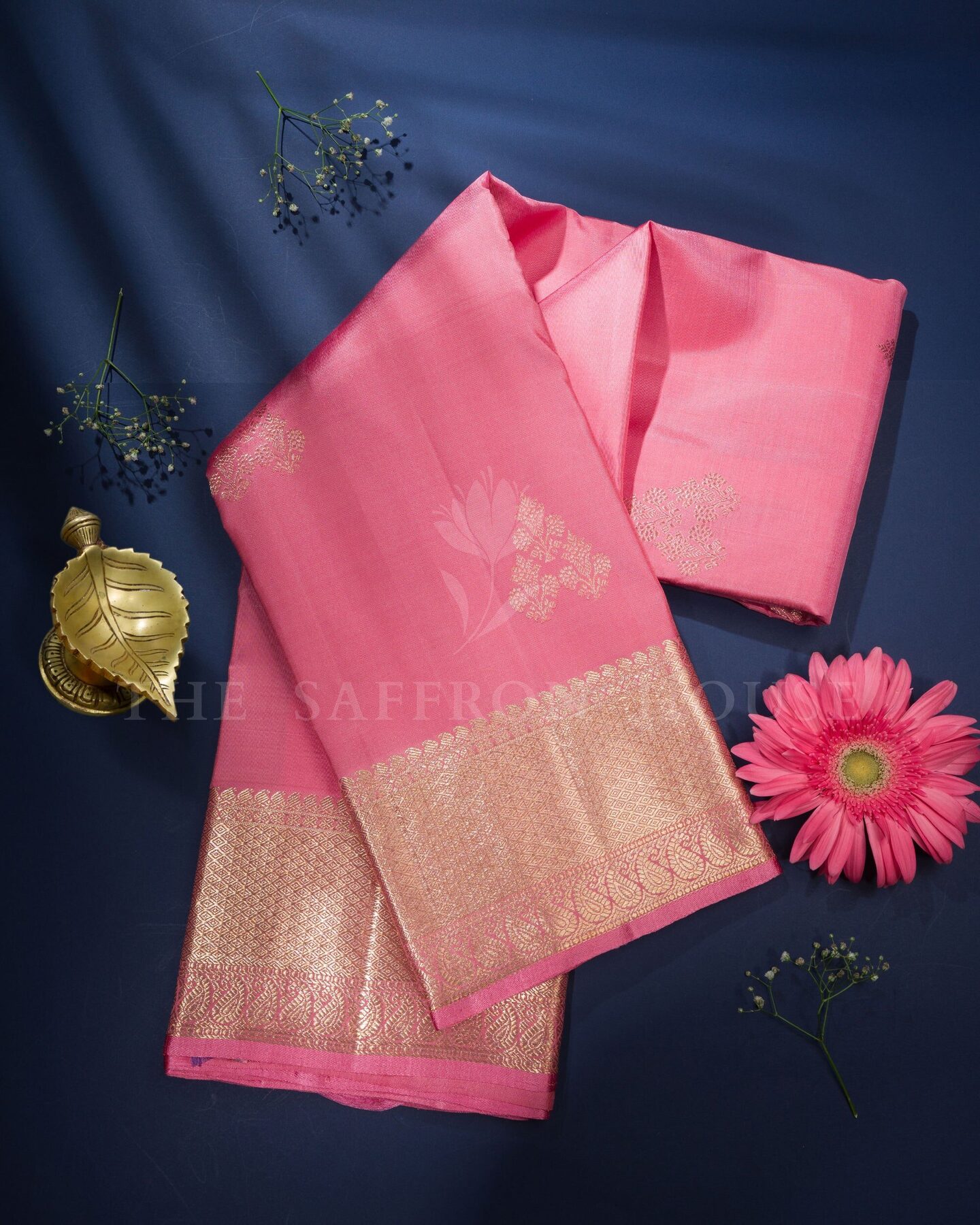 Blush Rose Kanjivaram Silk Saree – The Saffron House