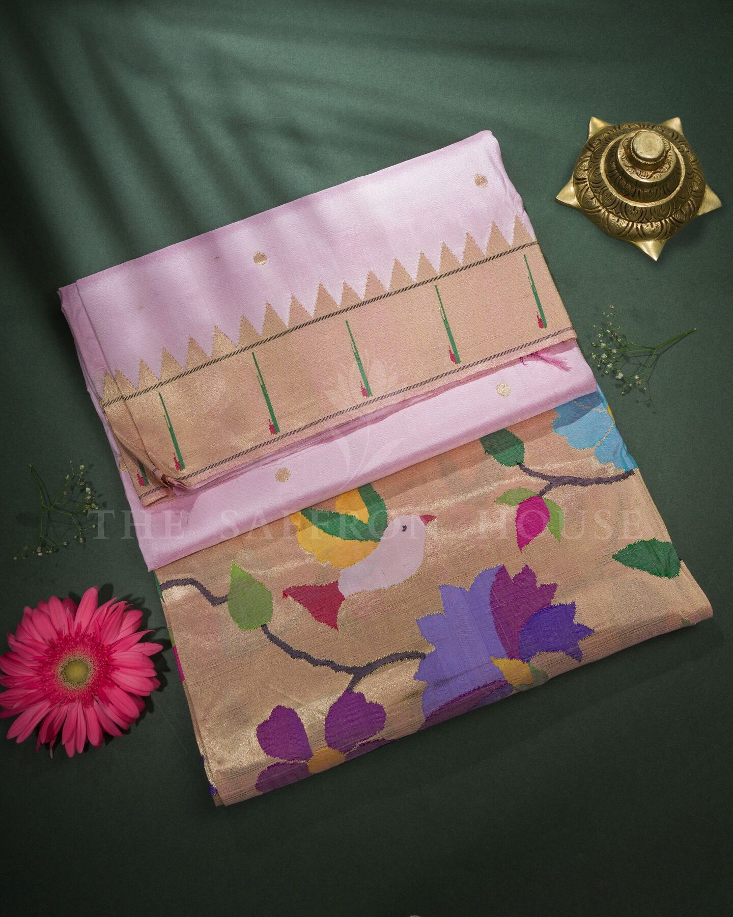 Blush Rose Handwoven Paithani Saree – The Saffron House