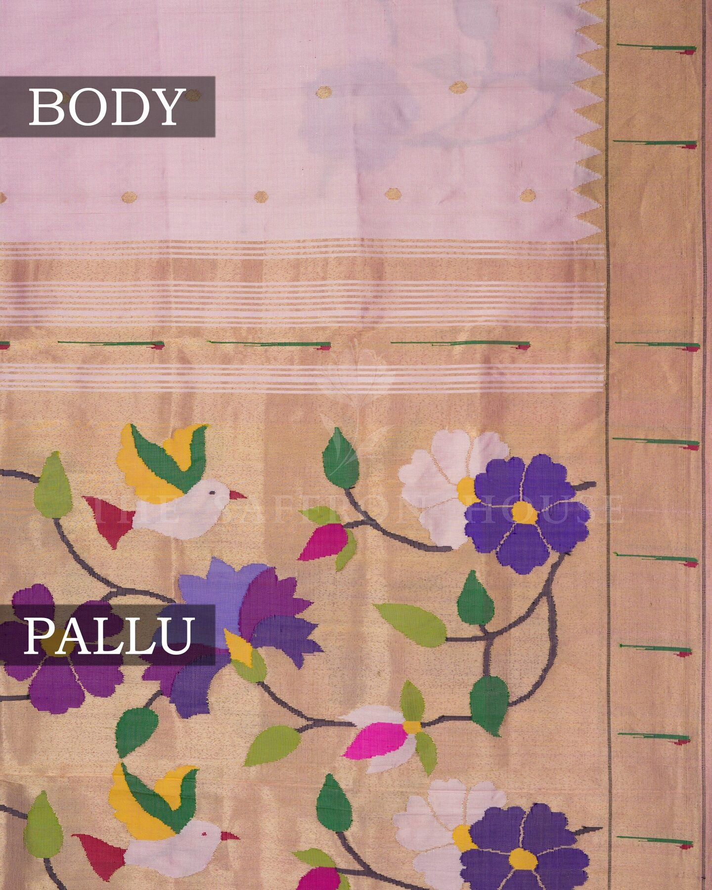 Blush Rose Handwoven Paithani Saree – The Saffron House