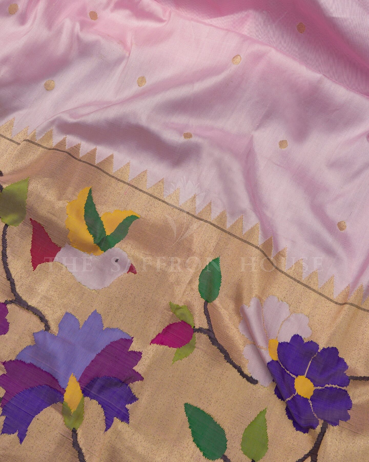 Blush Rose Handwoven Paithani Saree – The Saffron House