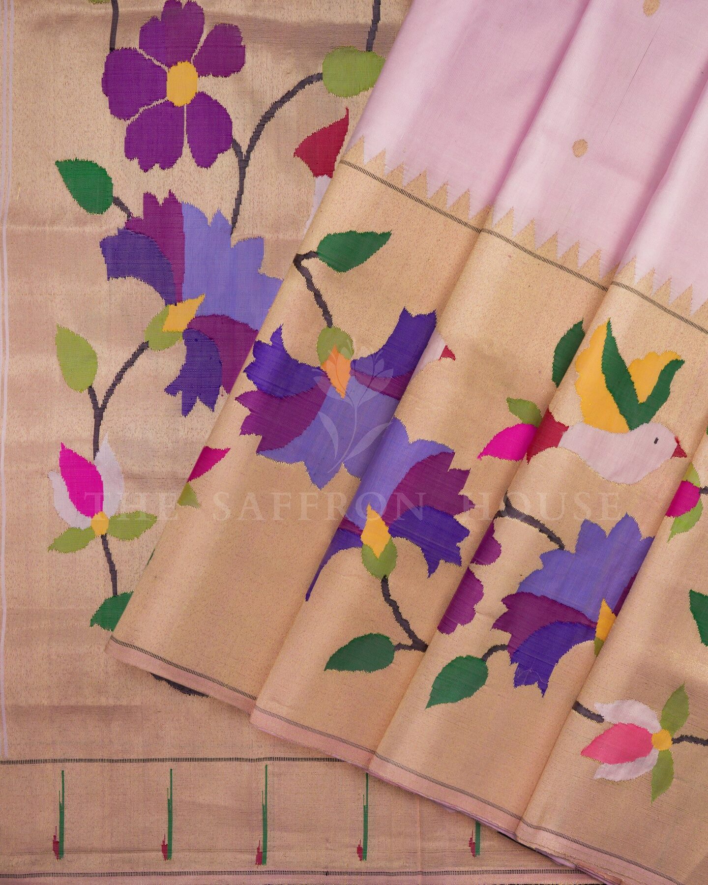 Blush Rose Handwoven Paithani Saree – The Saffron House