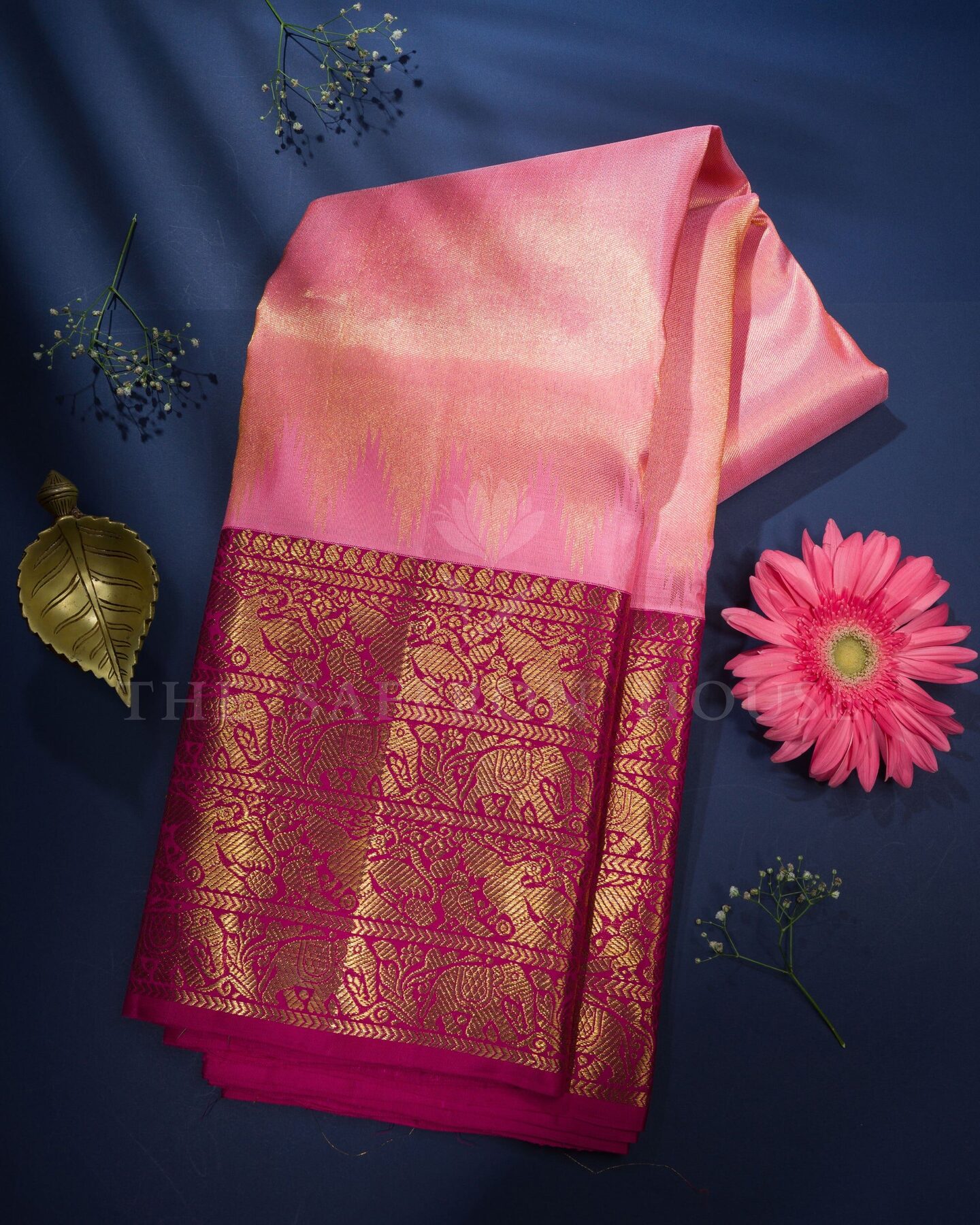 Blush Rose And Magenta Tissue Kanjivaram Silk Saree – The Saffron House