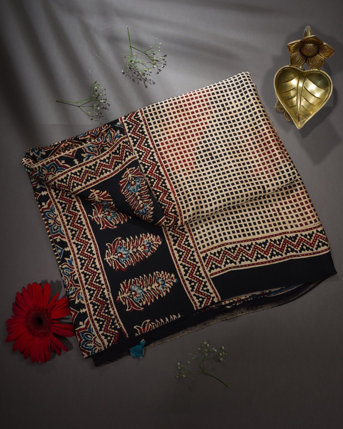 Onyx Black And Sand Beige Bandhini Modal Silk Saree – The Saffron House