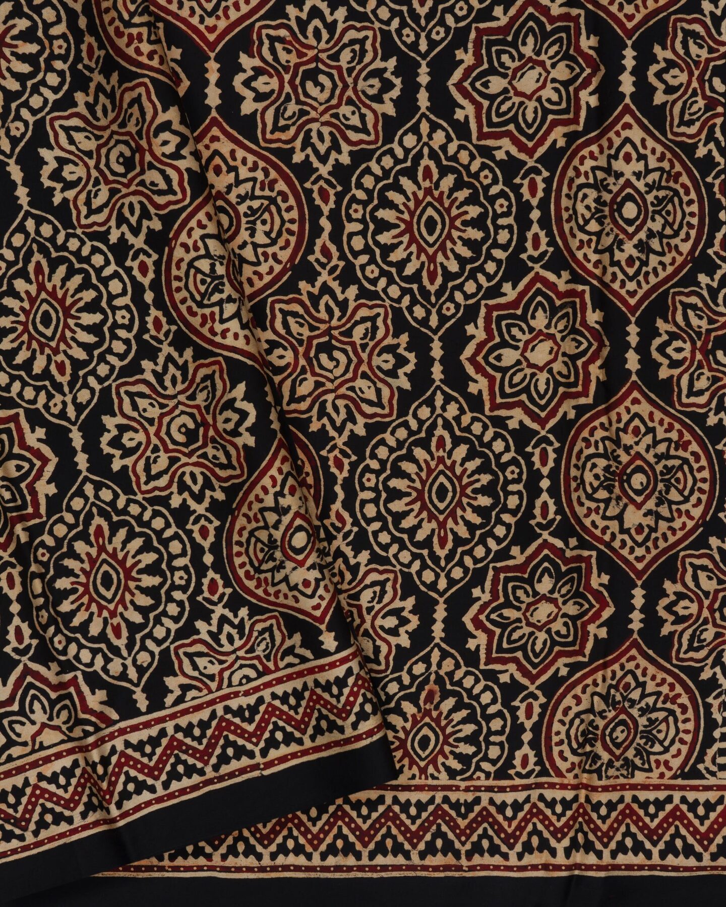 Onyx Black And Sand Beige Bandhini Modal Silk Saree – The Saffron House