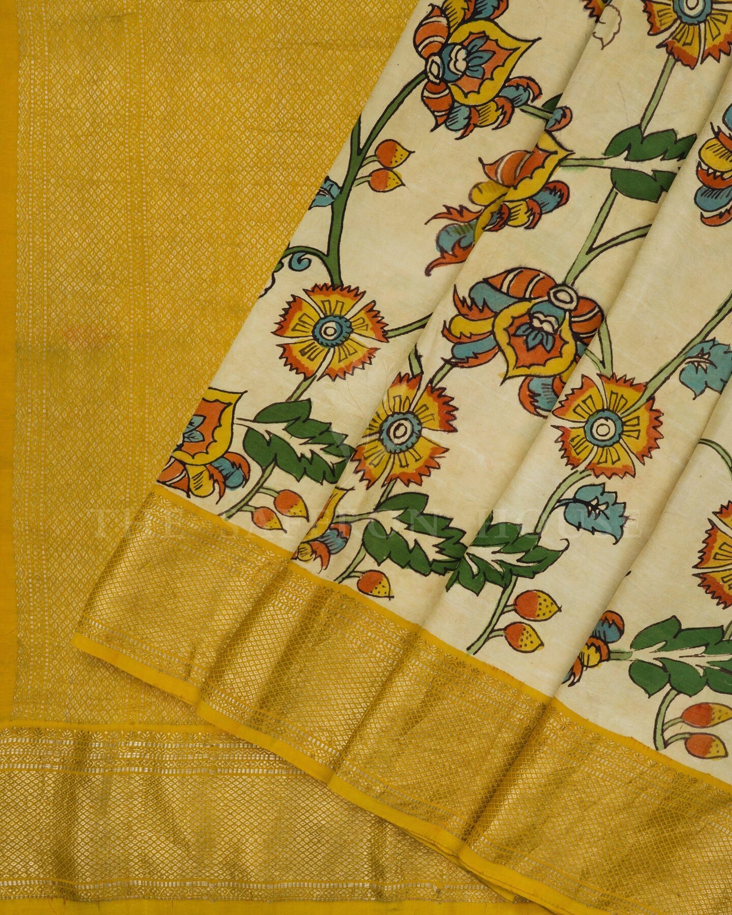 Sand Beige And Mustard Gold Brocade Kanjivaram Silk Saree – The Saffron House