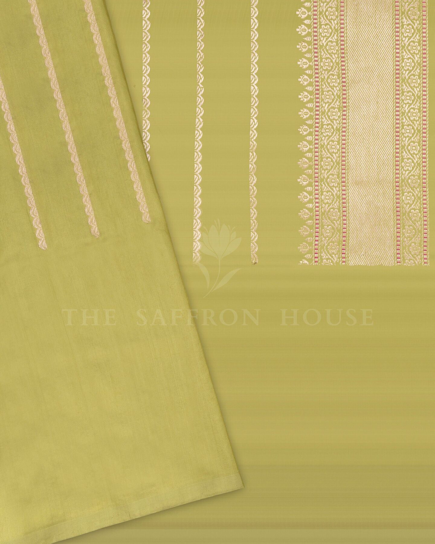 Sand Beige And Parrot Green Banarasi Silk Saree – The Saffron House