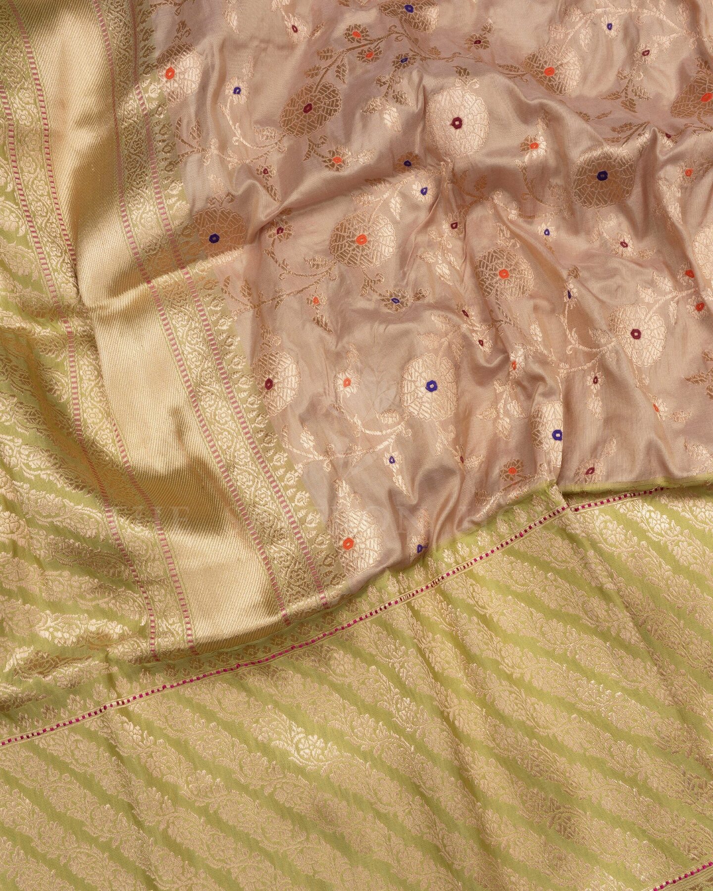 Sand Beige And Parrot Green Banarasi Silk Saree – The Saffron House