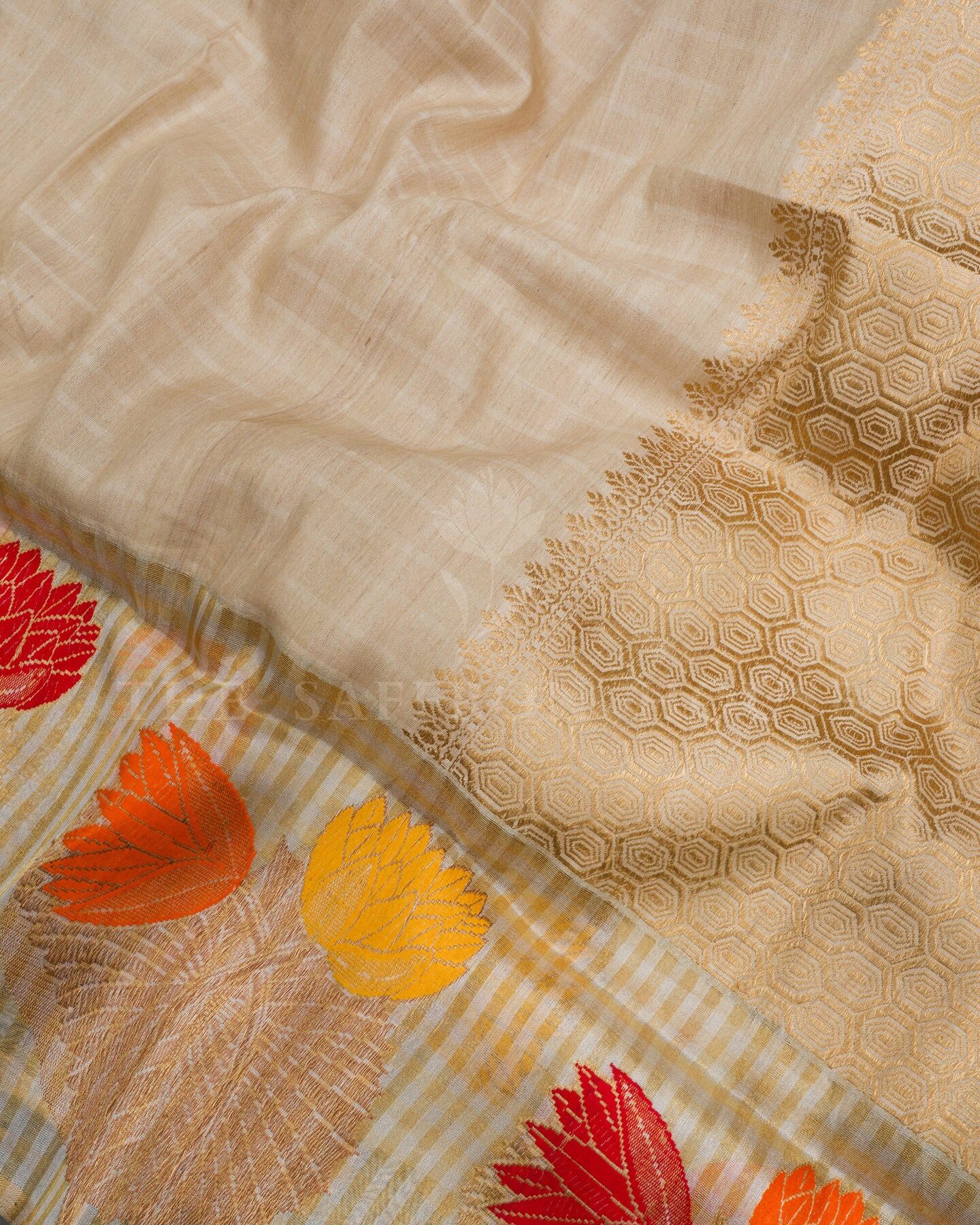 Sand Beige Tussar Banarasi Saree – The Saffron House