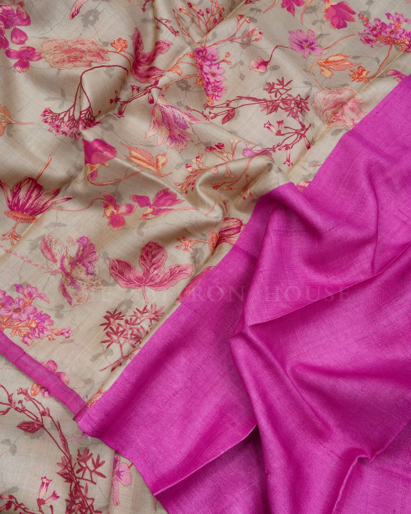 Sand Beige Tussar Silk Saree – The Saffron House