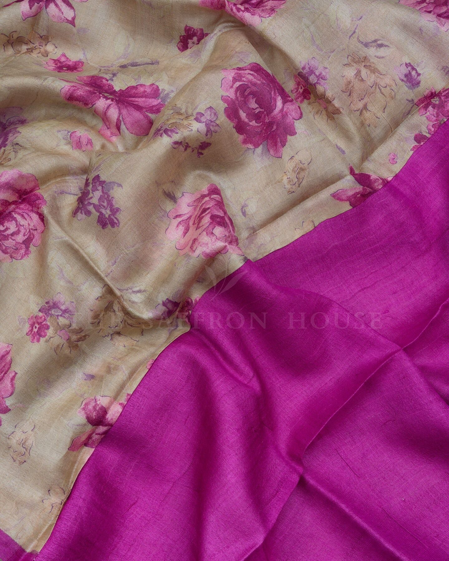 Sand Beige Tussar Silk Saree – The Saffron House