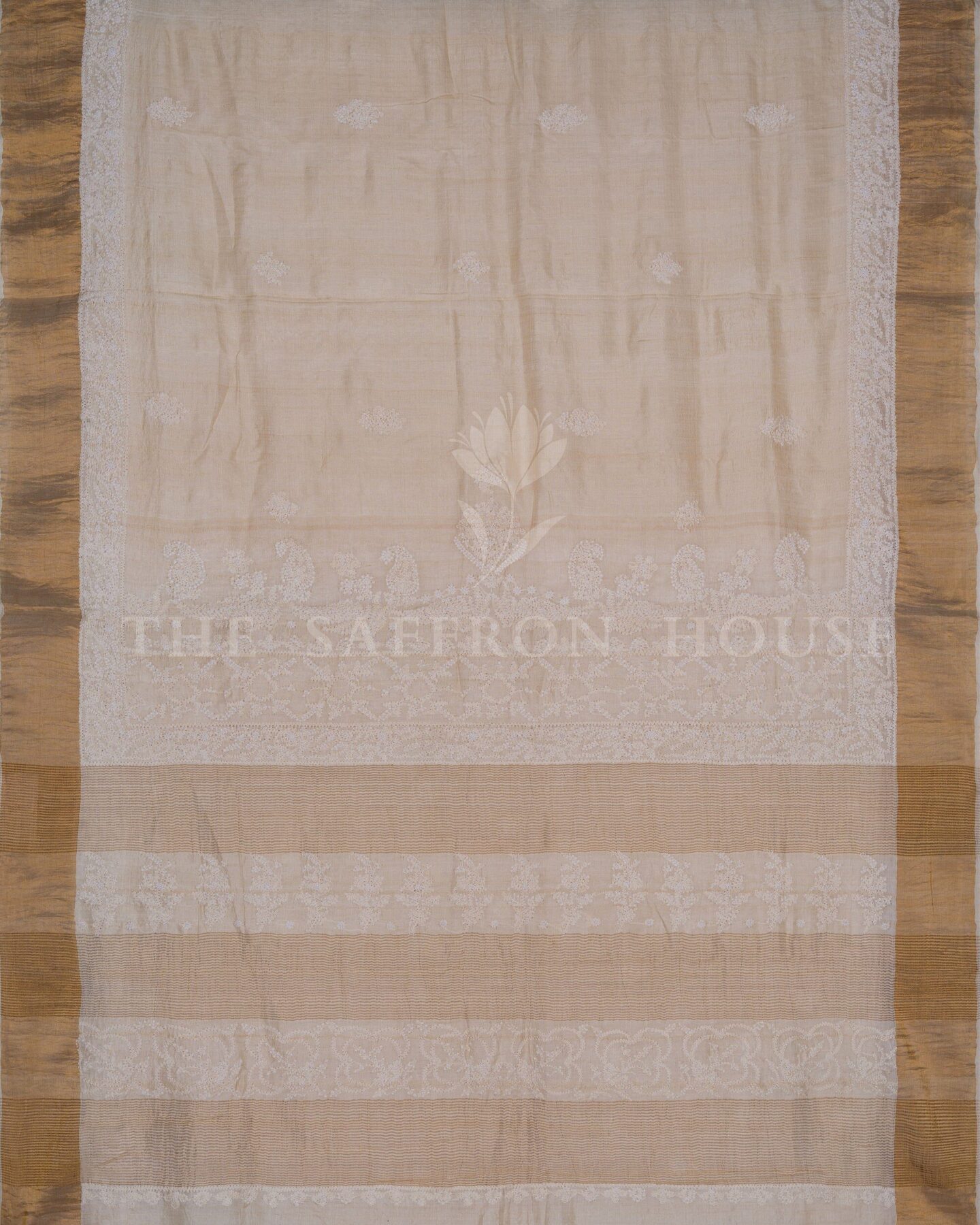 Sand Beige Chikankari Tussar Silk Saree – The Saffron House